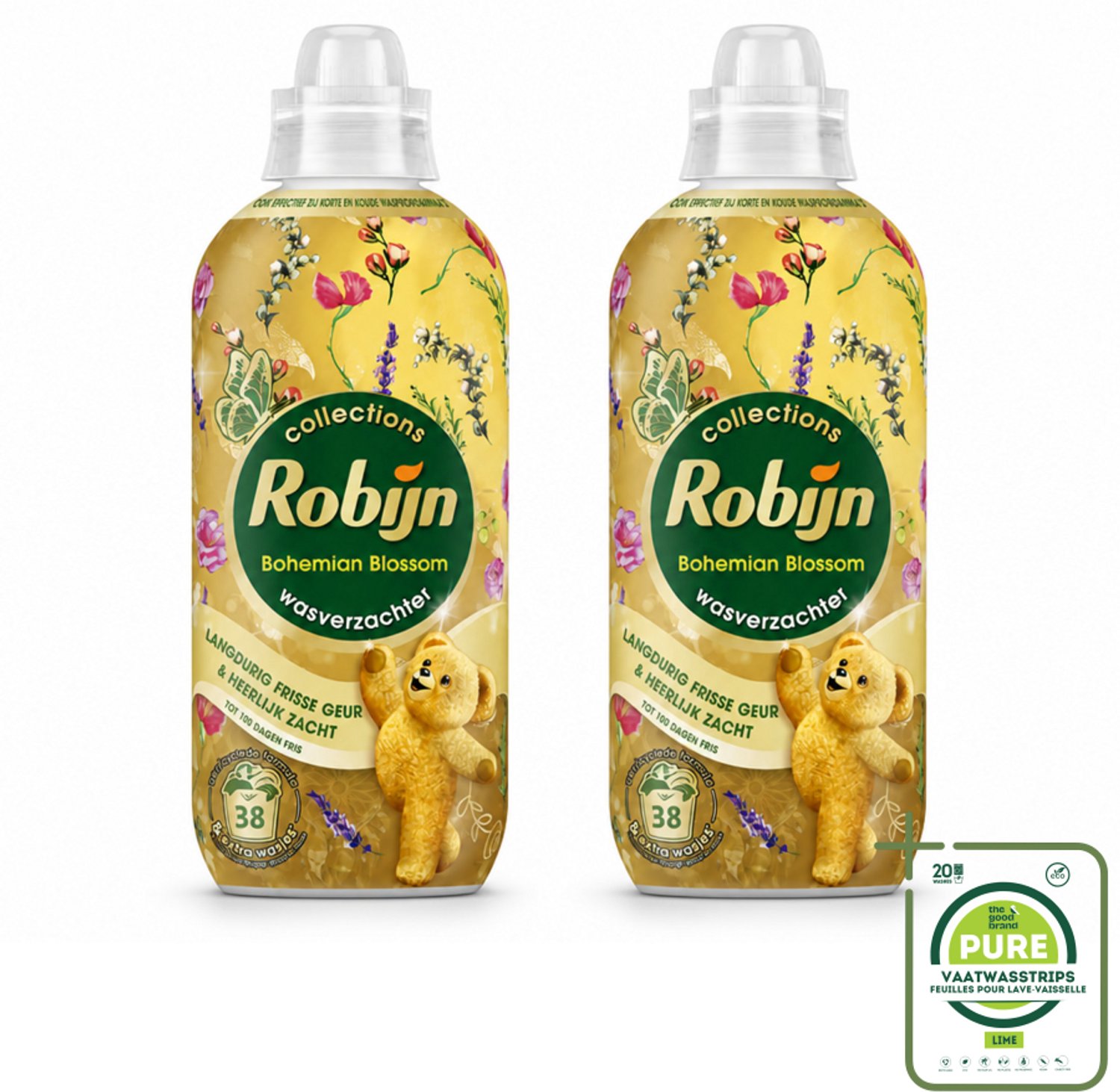 2 x Robijn – Wasverzachter – Bohemian Blossom – 765 ml - Grootverpakking - Vaatwasstrips - Wasverzachter - Bloemige Geur - Wasverzachter Fles - Kleding Verzorgen - Vezels Beschermen