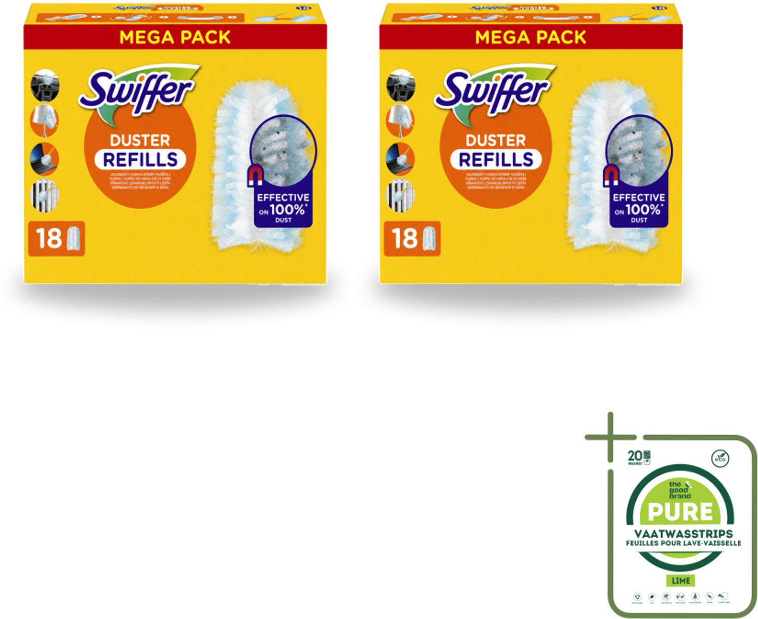 2 x Swiffer - Duster – Voor Stofwisser – 18 navullingen - Grootverpakking - Vaatwasstrips - Stofduster Navullingen - Stof Opvangen - Stofduster - Stof Opvangen Droog - Stofduster Handvat