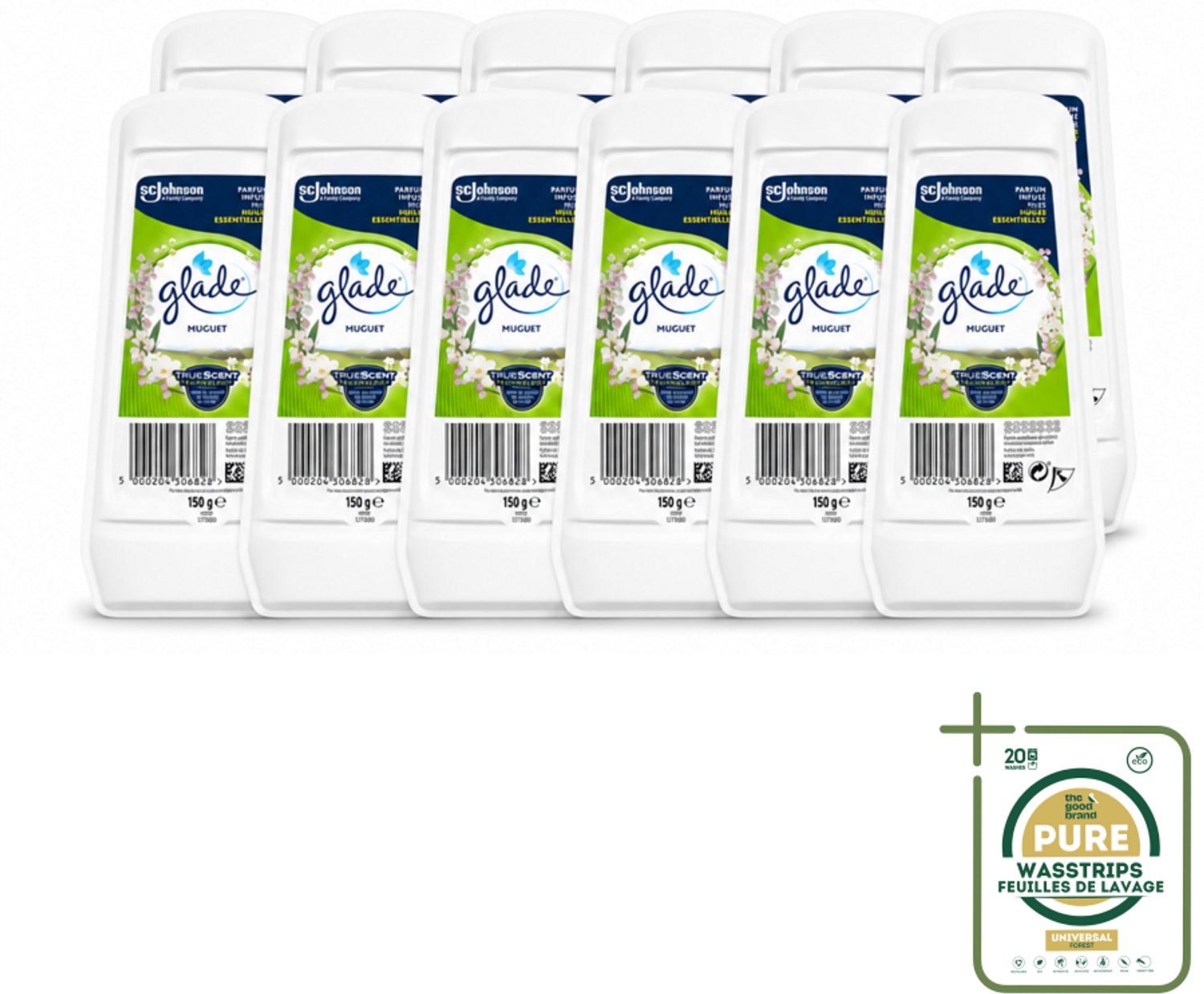 12 x Glade – Luchtverfrisser Gel – Muguet – 150 g - Wasstrips - Luchtverfrisser Gel - Muguet Geur - Frisse Geur - Langdurige Geur - Geur Met Essentiële Oliën