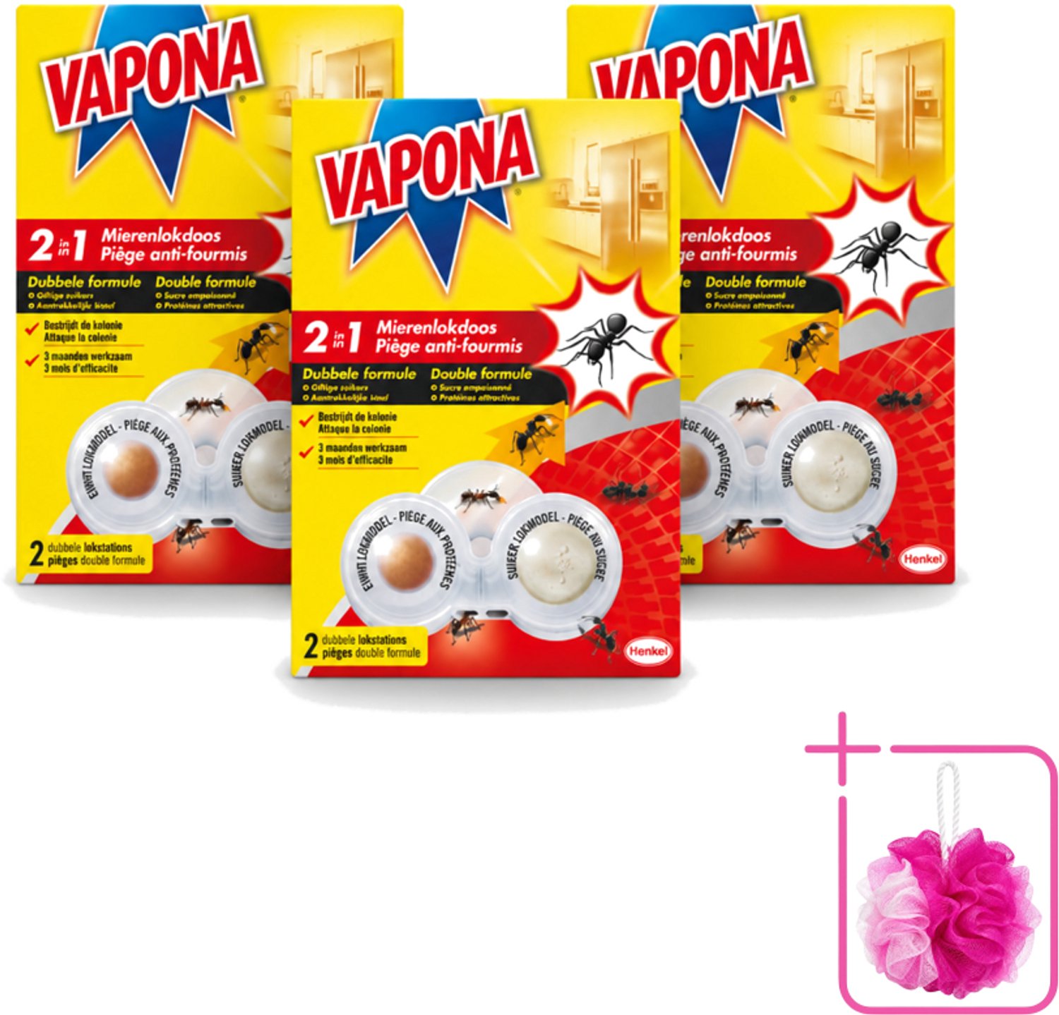 3 x Vapona – Mierenlokdoos – Dubbele Insectenval - Bulkverpakking - Mierenbestrijding - Douchemop - Mierenlokdoos