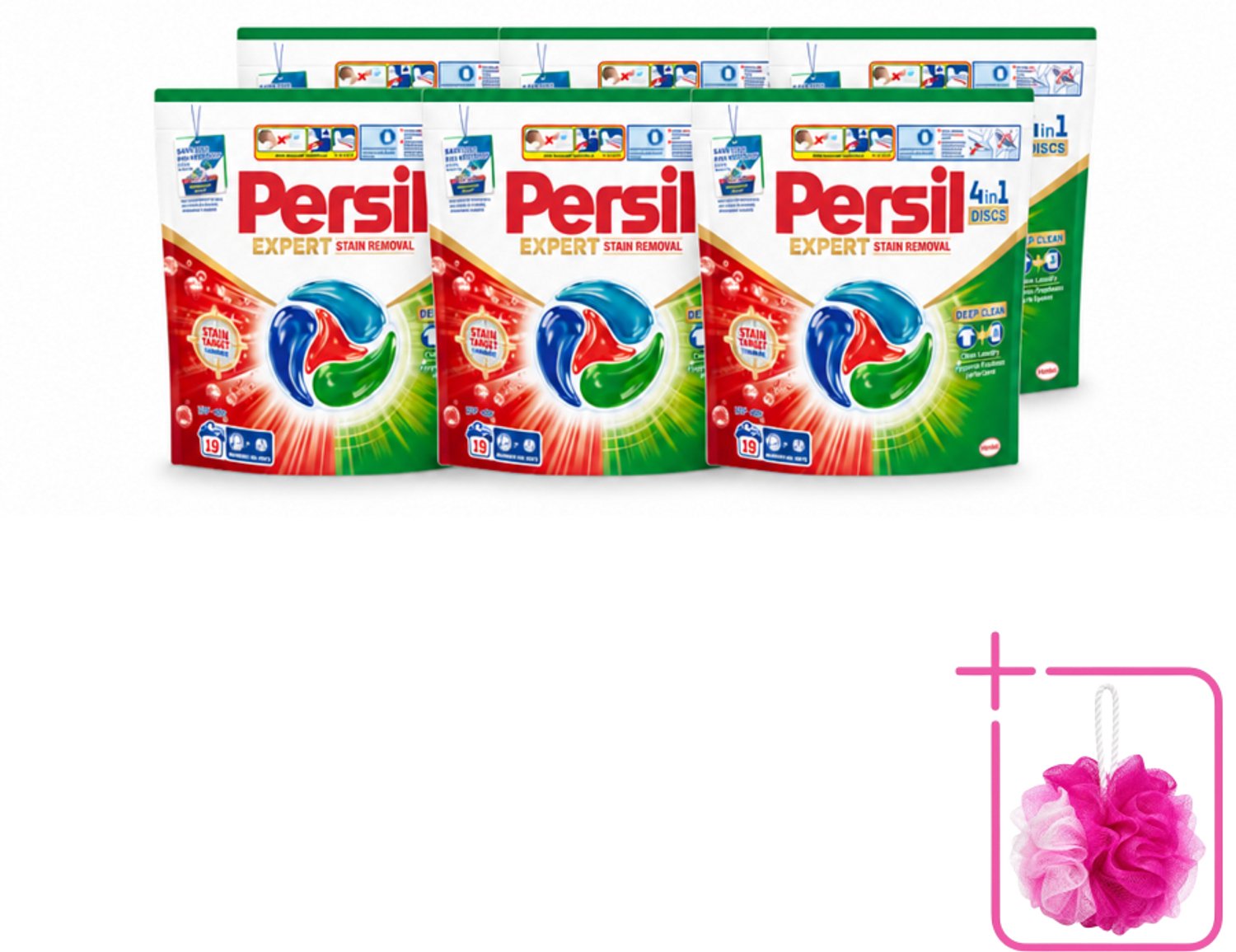 6 x Persil - Wasmiddelcapsules - Discs Stain Removal - 19 Capsules - Bulkverpakking - Vlekverwijdering - Douchemop - Wasmiddel