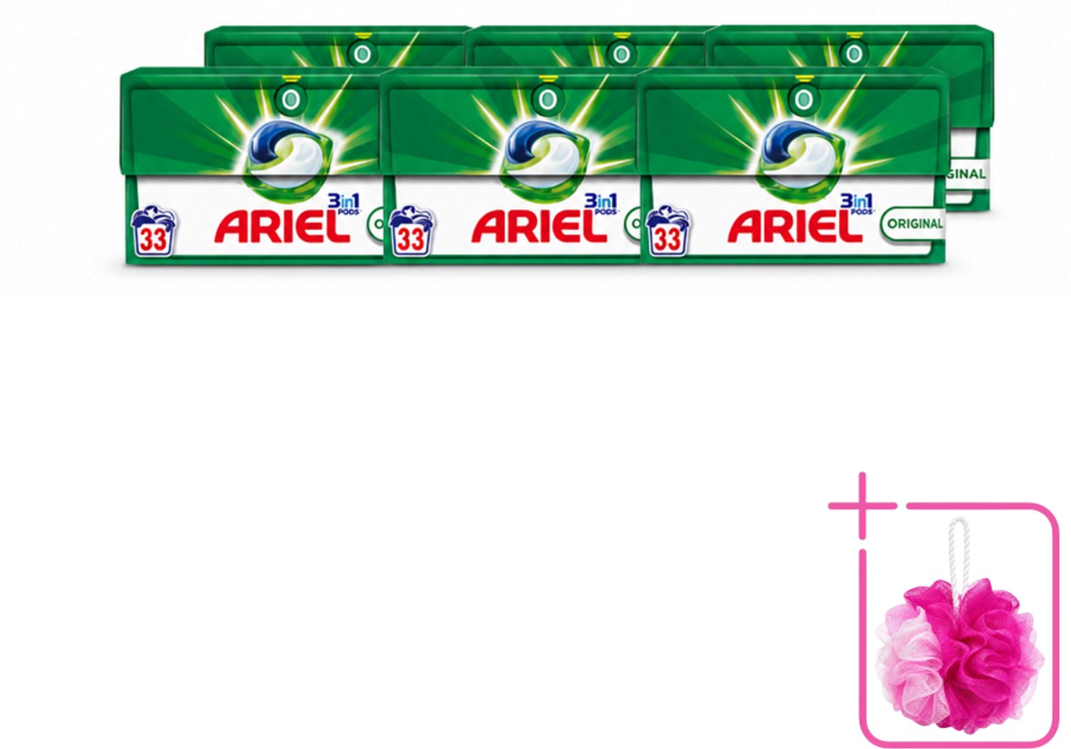 6 x Ariel - 3in1 Wasmiddel Pods - Original - 33 Pods - Bulkverpakking - Wasmiddel - Douchemop - Waspod
