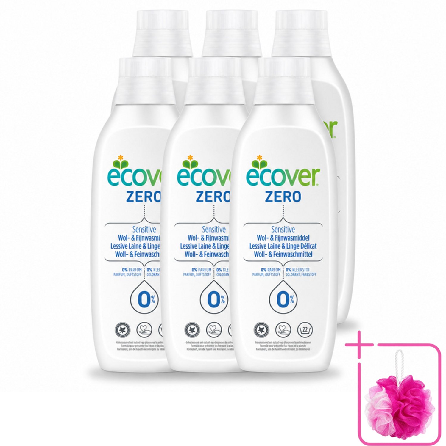 6 x Ecover - Vloeibaar wasmiddel - Wol & Fijnwas - 1 liter - Bulkverpakking - Wasmiddel Wol - Douchemop - Vloeibaar Wasmiddel