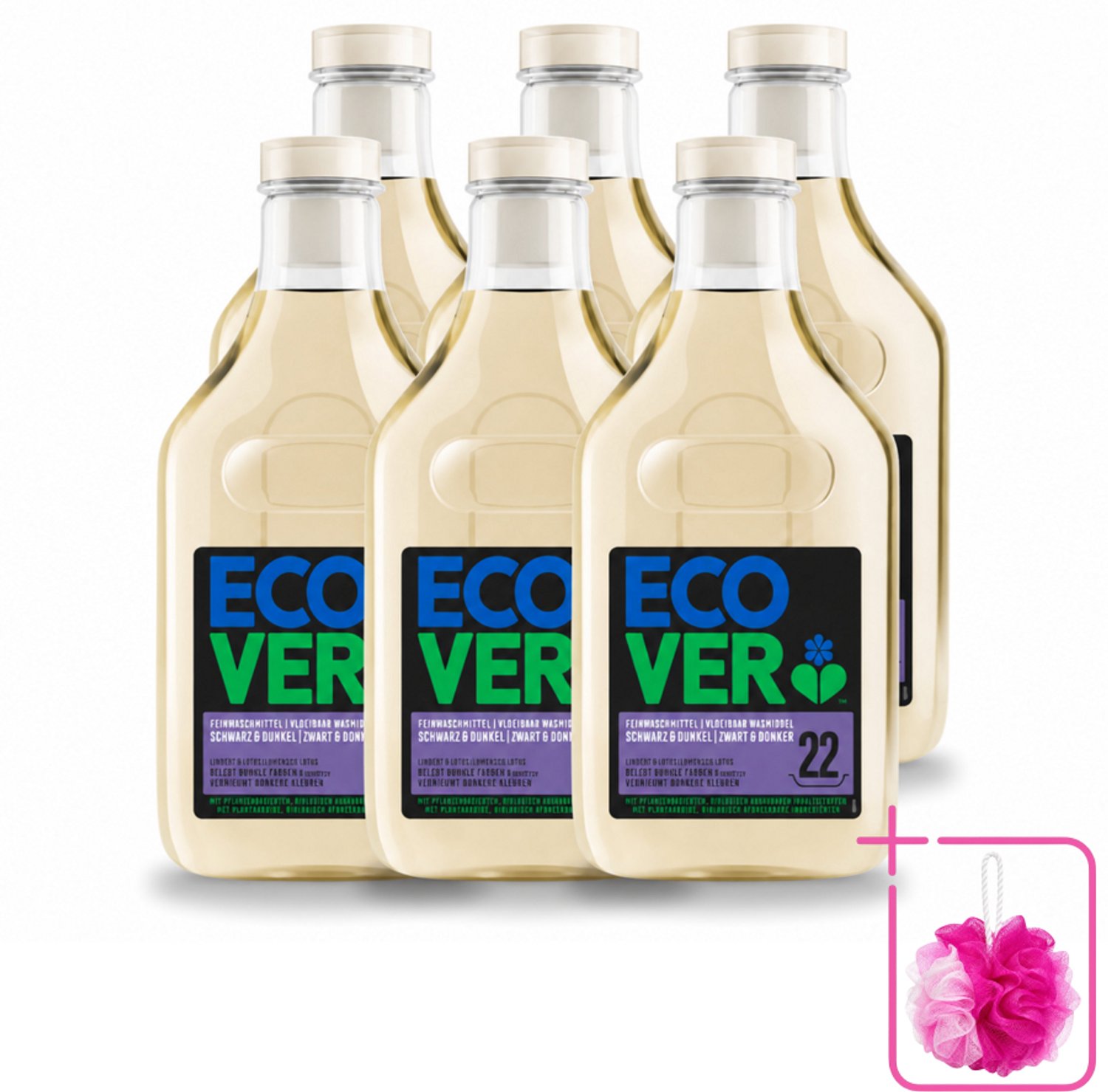 6 x Ecover - Vloeibaar wasmiddel - Zwart & Donker - 1 liter - 22 wasbeurten - Bulkverpakking - Donker wasmiddel - Douchemop - Kleurbehoud