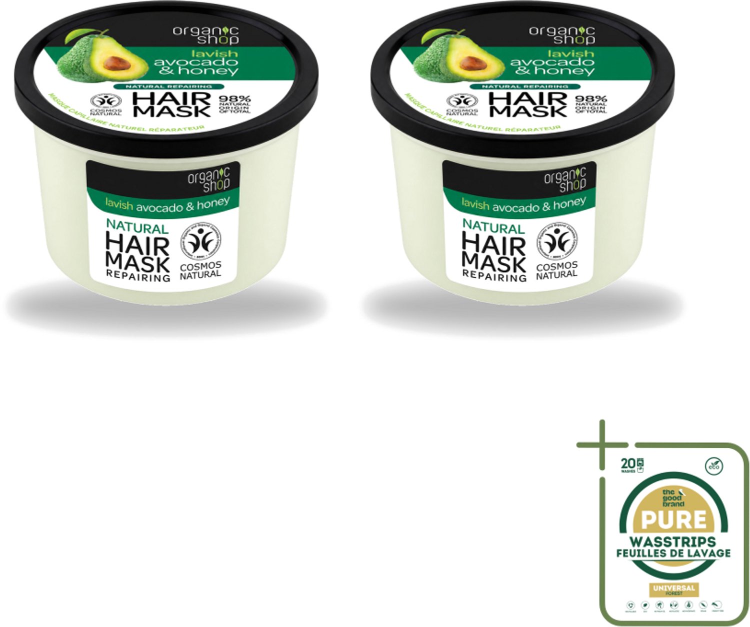 2 x Organic Shop - Haarmasker Avocado & Honey - Hydraterend en Verzachtend - 250 ml - Wasstrips - Haarmasker Avocado En Honing - Natuurlijk Haarmasker - Droog Haar Herstellen - Haar Verzachten - Haar Herstellen
