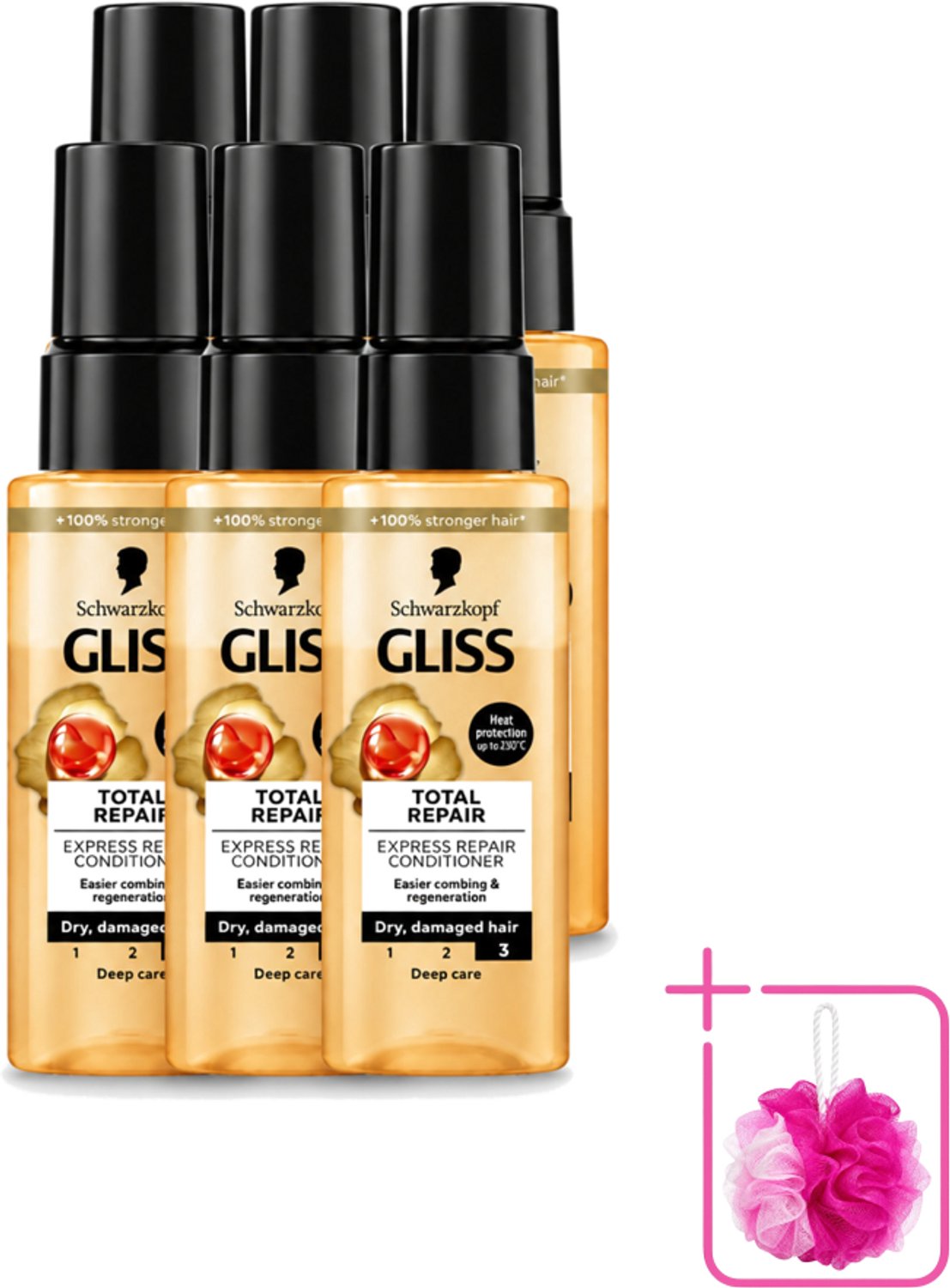 6 x Gliss - Total Repair - Express Repair Conditioner - Deep Care - 70 ml - Bulkverpakking - Haarkracht - Douchemop - Haarherstel