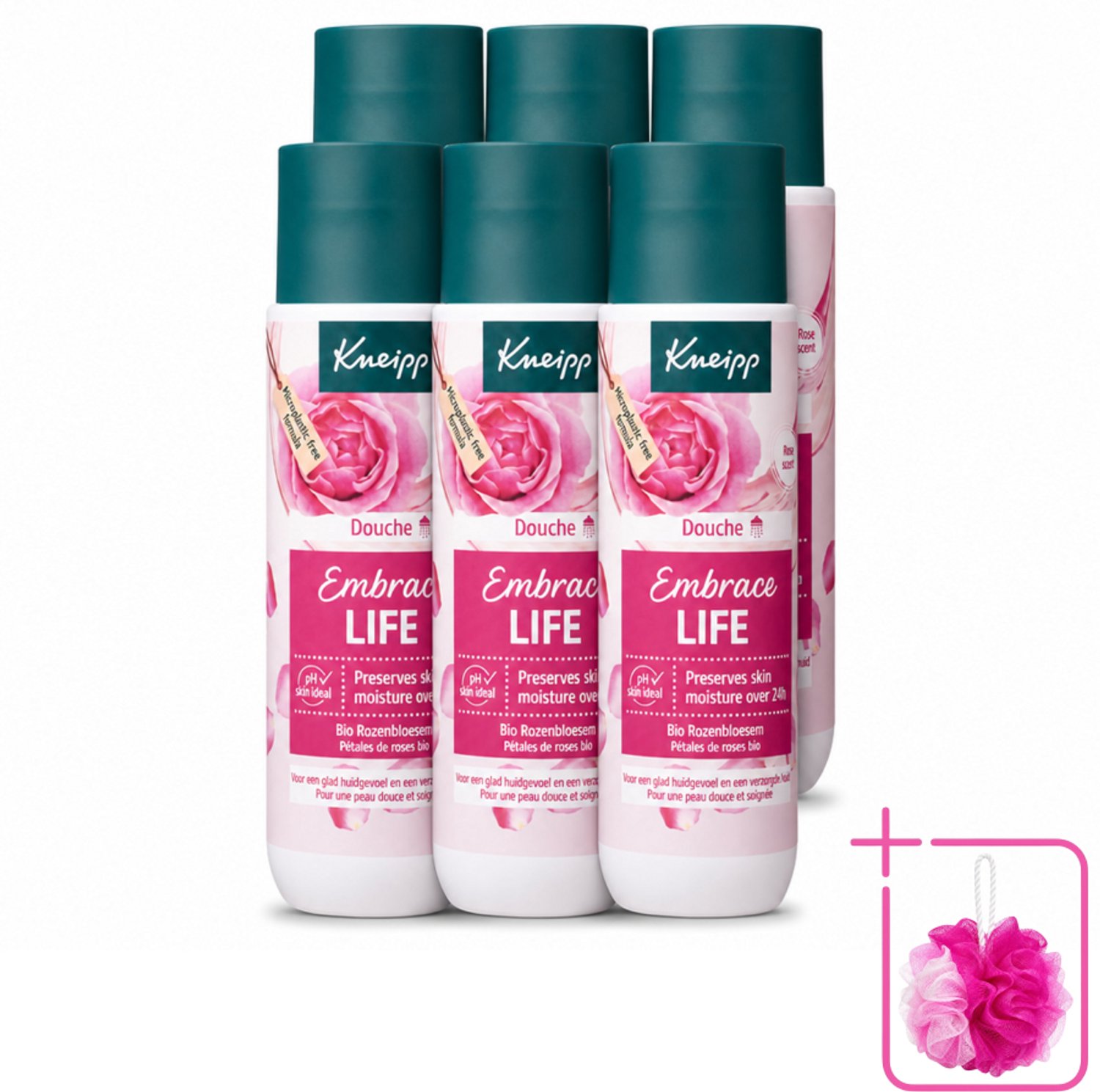 6 x Kneipp - Douchegel - Embrace Life - 200 ml - Bulkverpakking - Douchegel - Douchemop - Roze geur
