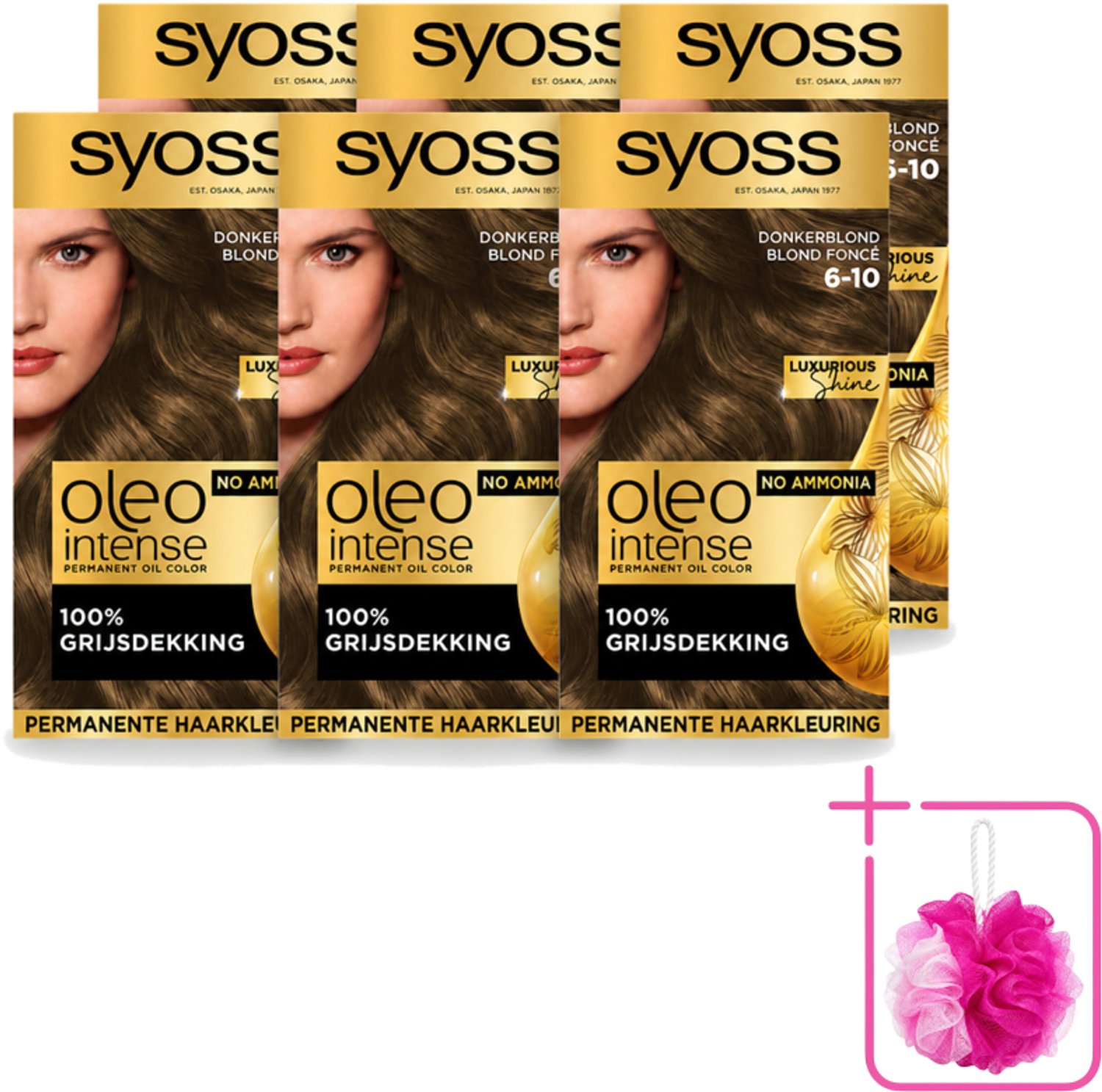 6 x SYOSS - Oleo Intense 6-10 - Haarverf - Permanente Haarkleuring - Donkerblond - Langdurige Kleur - Bulkverpakking - Haarkleur - Douchemop - Haarkleuring