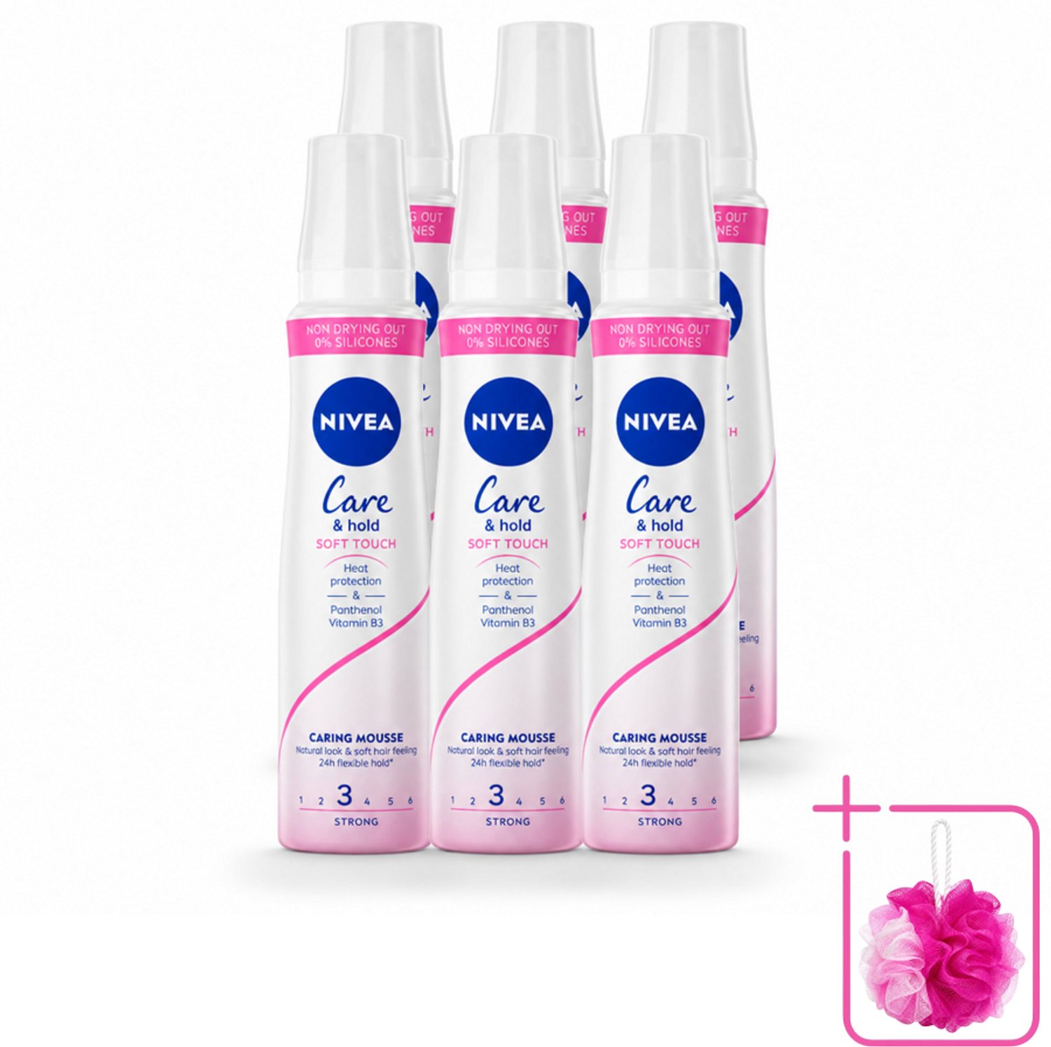6 x NIVEA - Haarschuim - Verzorging & Stevigheid Zachte Aanzet - 24 Uur Lang Bescherming - 250 ml - Bulkverpakking - Haarmousse - Douchemop - Verzorging