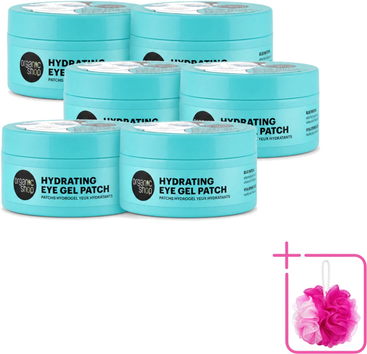 6 x Organic Shop - Eye Gel Patch Blue Matcha & Hyaluronic Acid - Verfrissend en Hydraterend - 60 Patches - Bulkverpakking - Oogverzorging - Douchemop - Hydratatie