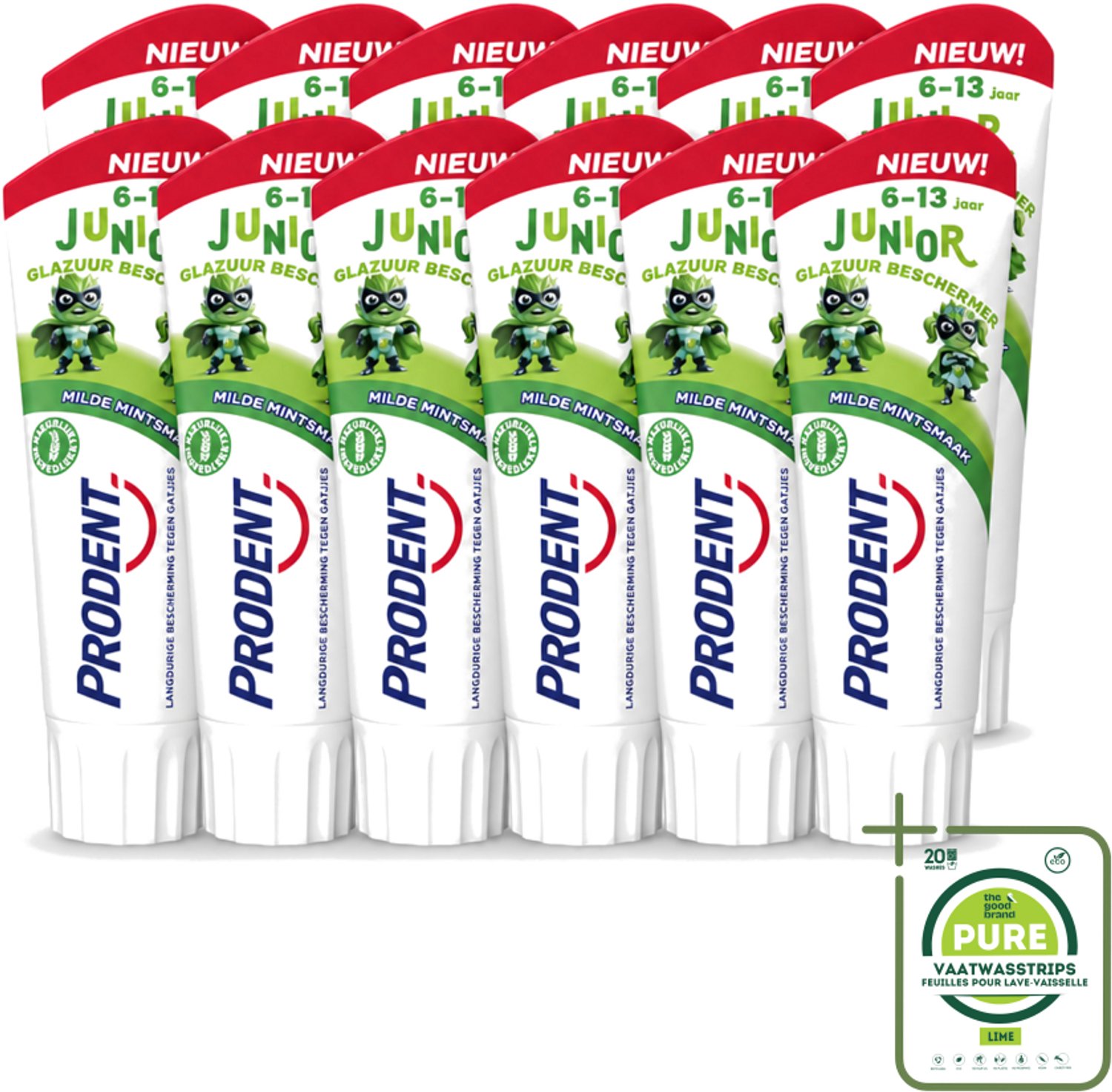 12 x Prodent – Tandpasta Glazuurbeschermer – Kids 6+ – 75 ml - Grootverpakking - Vaatwasstrips - Glazuurbeschermende Tandpasta - Kindertandpasta - Gaatjespreventie - Fluoride - Wisselgebit