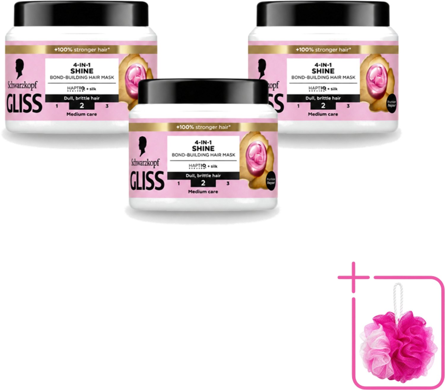 3 x Gliss - Haarmasker - 4in-1 Hair Mask - Voor Zijdezacht en Glanzend Haar - 400 ml - Bulkverpakking - Haarmasker - Douchemop - Zijde