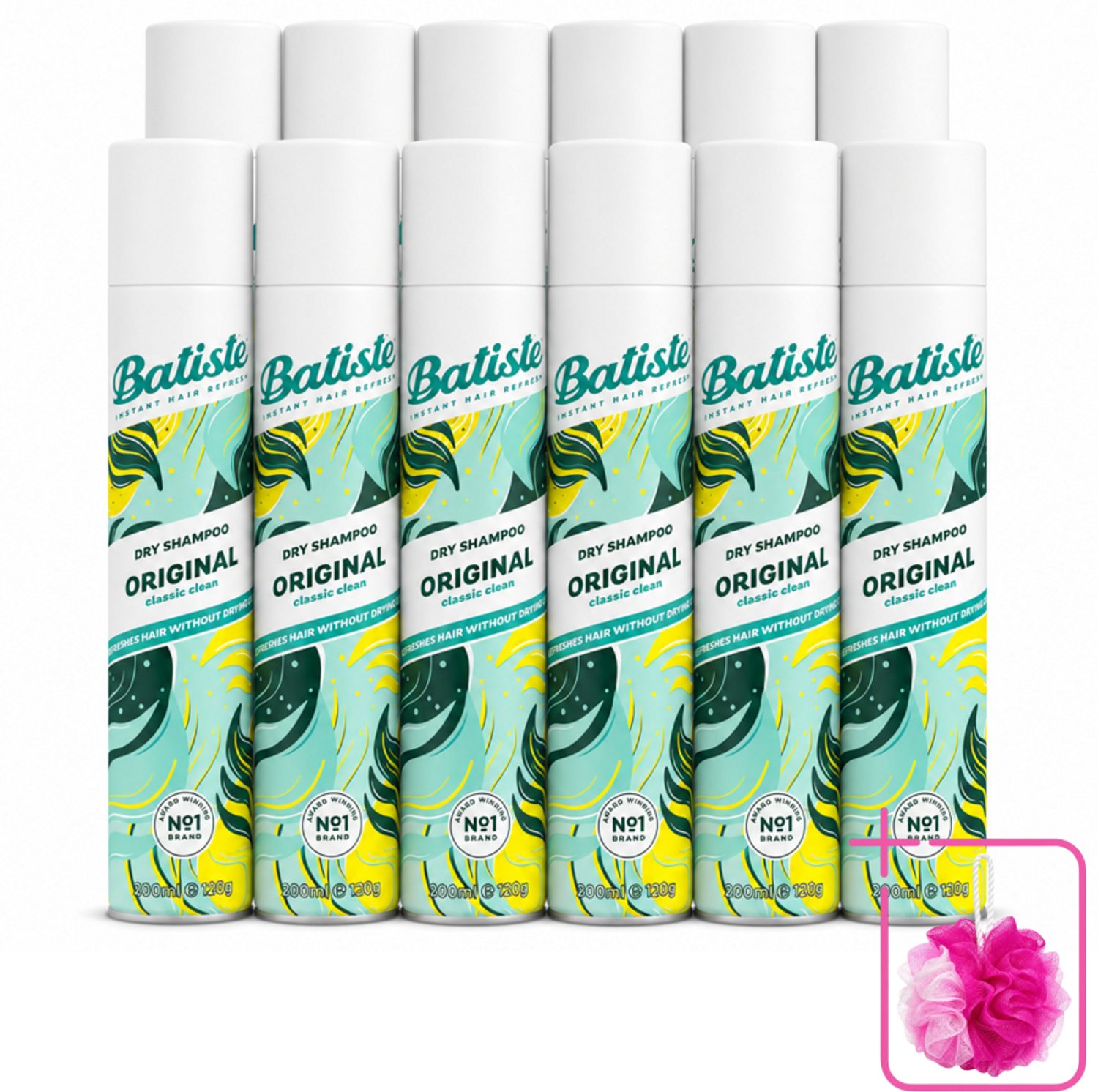 12 x Batiste - Original - Droogshampoo - Klassieke Frisse Geur - Geeft Volume en Textuur - 200ml - Bulkverpakking - Droogshampoo - Douchemop - Haarfris