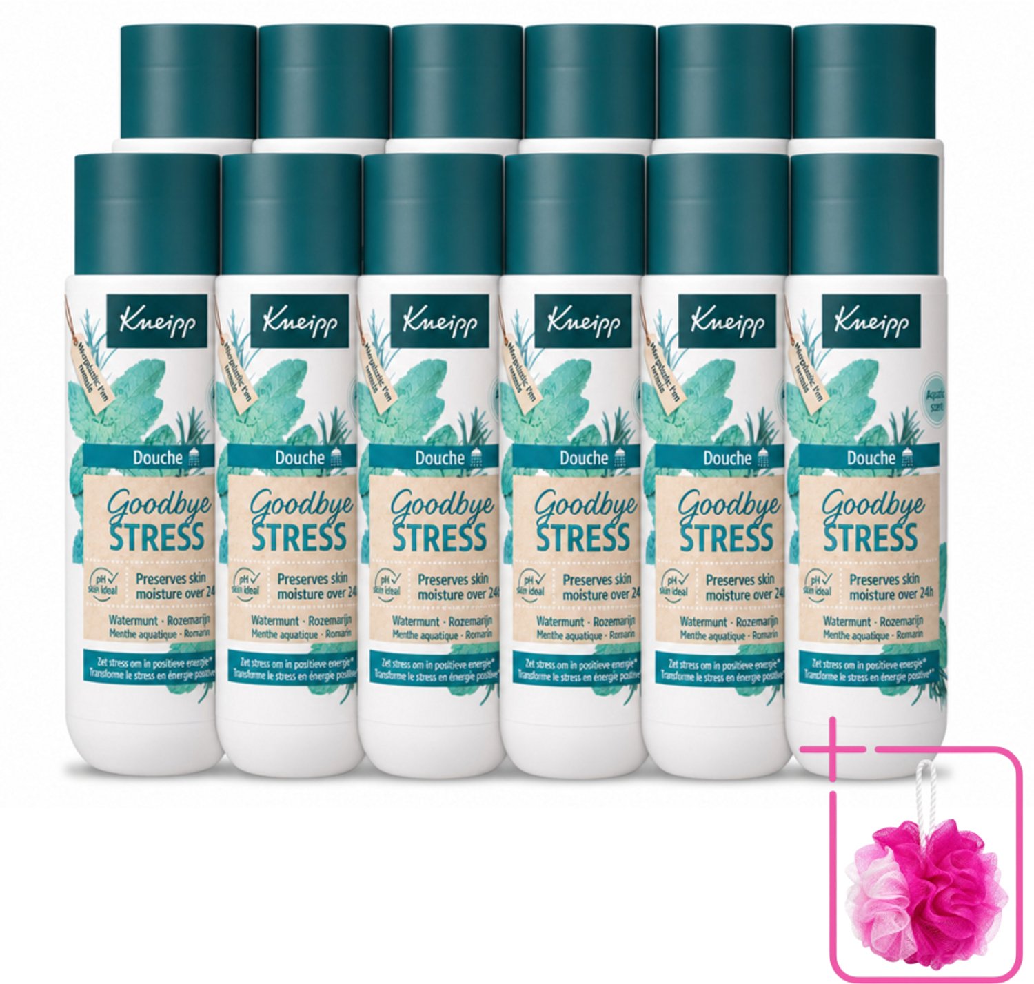 12 x Kneipp - Douchegel - Goodbye Stress - 200 ml - Bulkverpakking - Stressverlichting - Douchemop - Energie