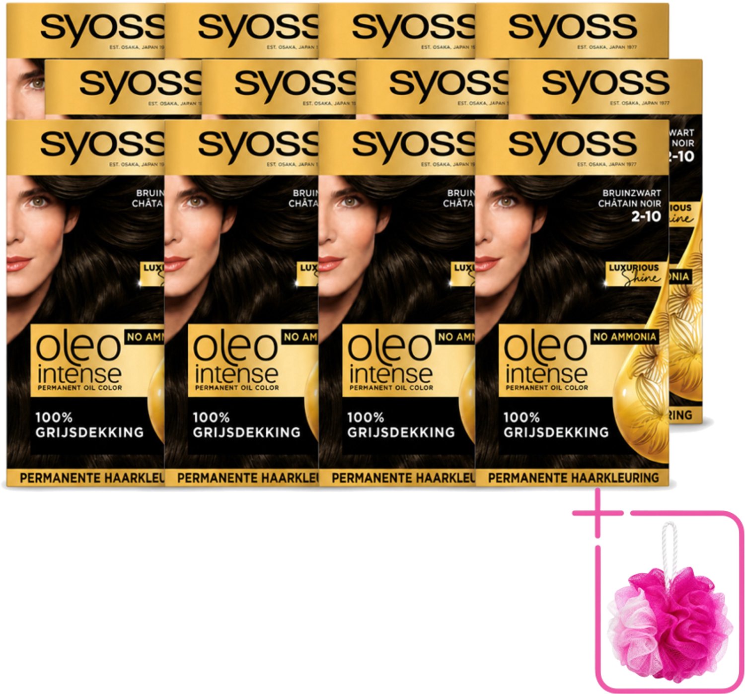 12 x SYOSS - Oleo Intense 2-10 - Haarverf - Permanente Haarkleuring - Bruinzwart - Langdurige Kleur - Bulkverpakking - Haarkleuren zonder ammoniak - Douchemop - Donkerbruin zwart haar