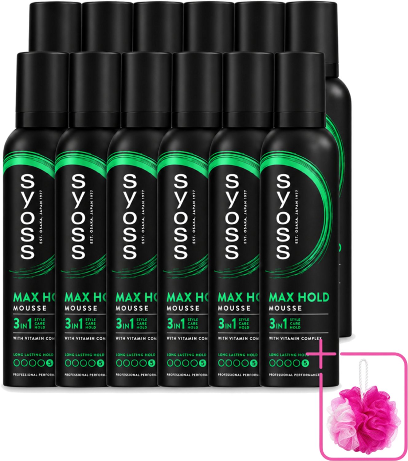12 x Syoss - Max Hold - Haarmousse - Ultra Sterke Hold - 250 ml - Bulkverpakking - Haarmousse - Douchemop - Keratine