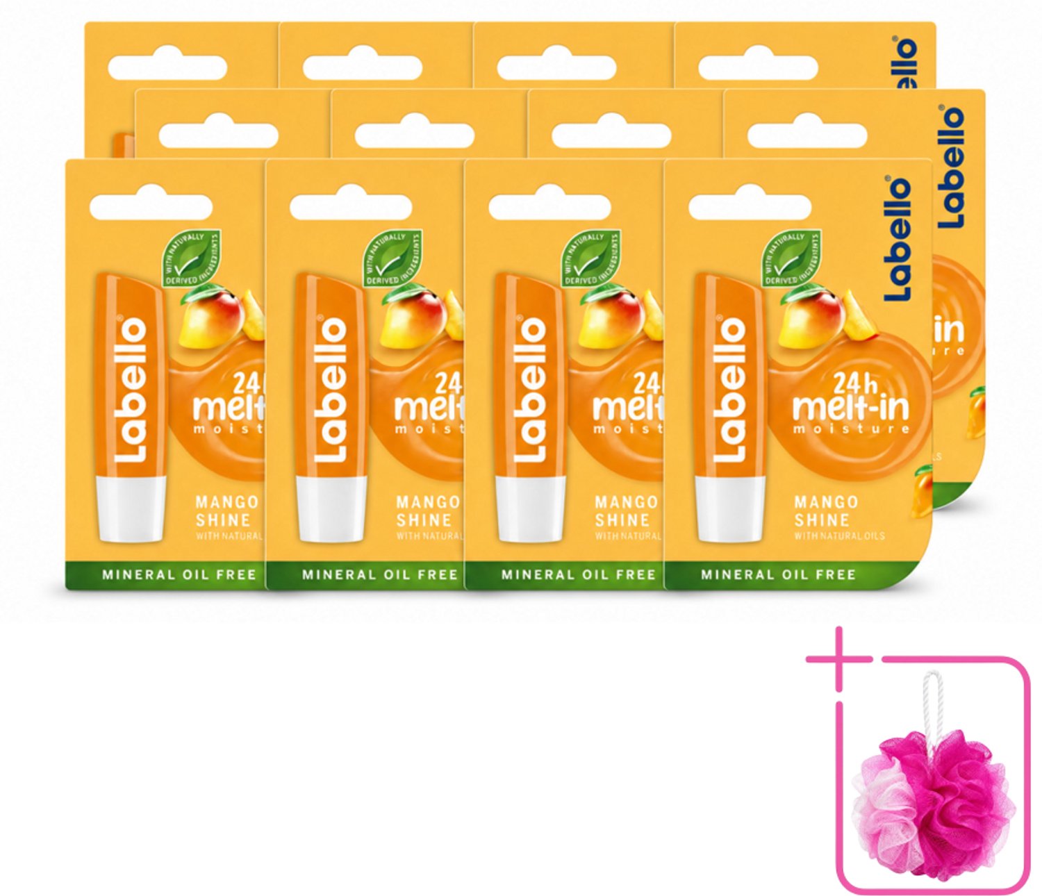 12 x Labello – Lippenbalsem -- Mango Shine – 4,8 g - Bulkverpakking - Lippenbalsem - Douchemop - Mango geur