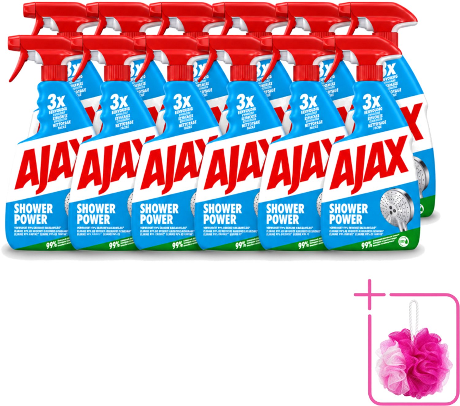 12 x Ajax – Spray – Shower Power – 750 ml - Bulkverpakking - Badkamer reinigen - Douchemop - Kalkaanslag verwijderen