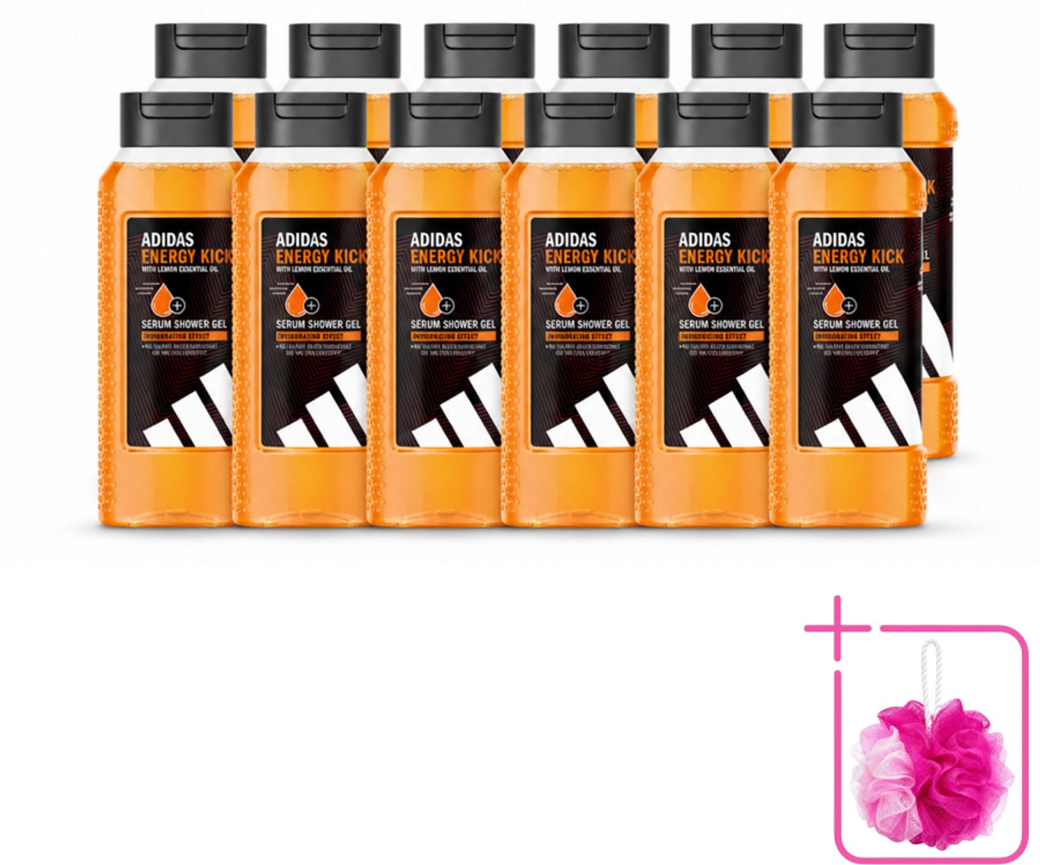 12 x Adidas – Douchegel – Active Skin & Mind Energy Kick – 250 ml - Bulkverpakking - Douche gel - Douchemop - Energie