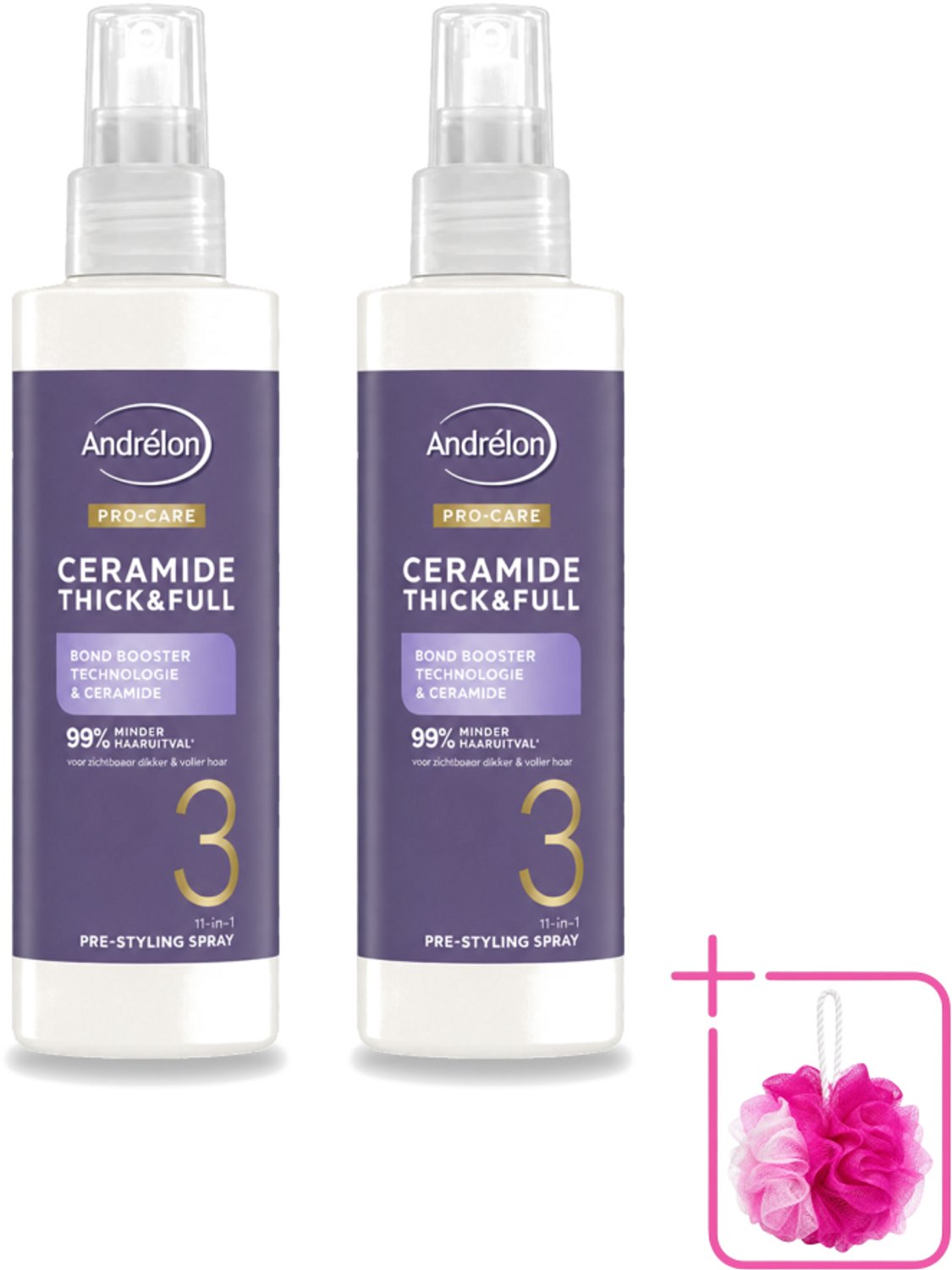 2 x Andrélon – Leave-In Spray – Pro Care Ceramide Thick & Full – 200 ml - Bulkverpakking - Haarkleur - Douchemop - Haartype