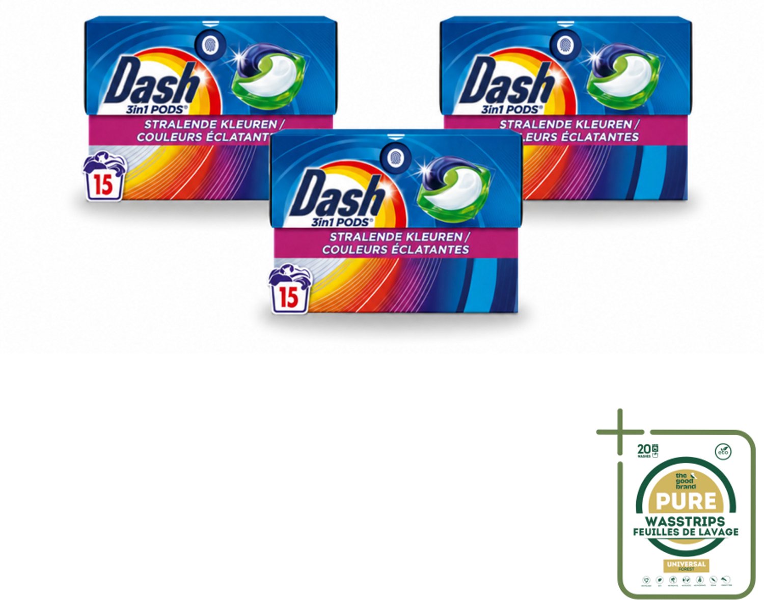 3 x Dash – Wasmiddelcapsules – 3in1 Pods Stralende Kleuren – 15 capsules - Wasstrips - Wasmiddelcapsules - Kleuren Behouden - Vlekken Verwijderen - Frisheid - 3 In 1 Wasmiddel