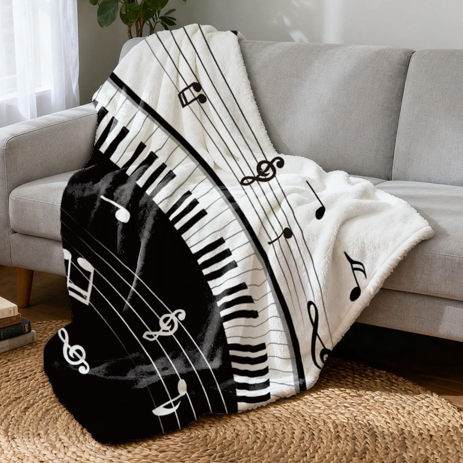 Zachte Flanellen Dekentje met Muzikale Noten voor Bed en Bank - Klassiek en Warm voor Thuisdecoratie - 150x130cm