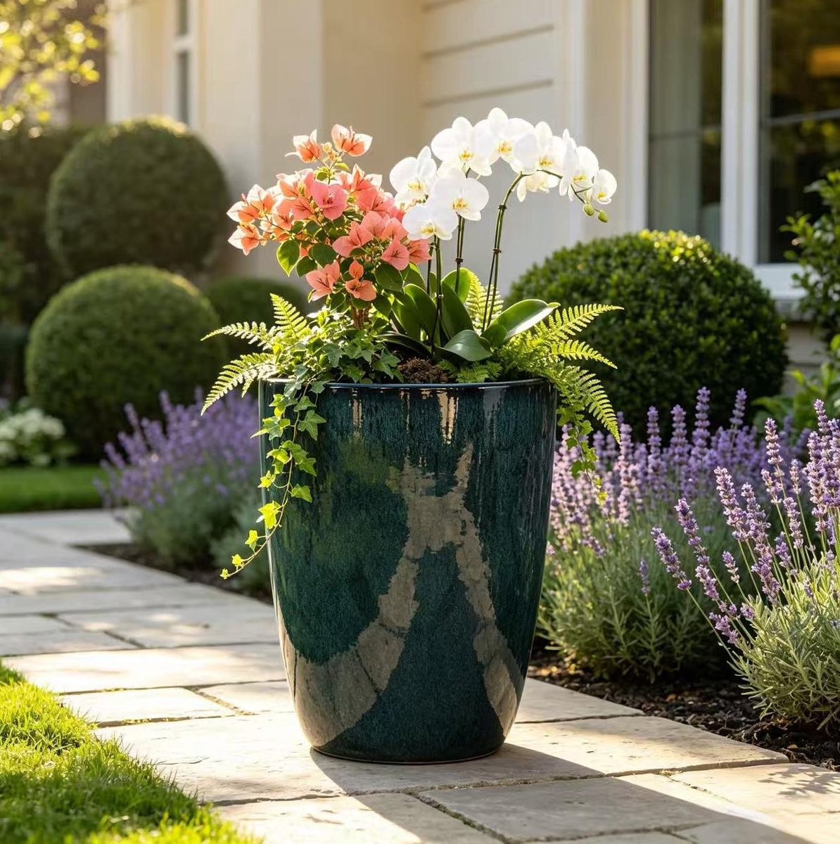 Bloempot – Grote Keramieken Pot Met Moosgroene Glans – Ø38,5 X 49,5 Cm – Keramiek – Donkergroen – Binnen En Buiten Gebruik – Met Afwateringsgaten
