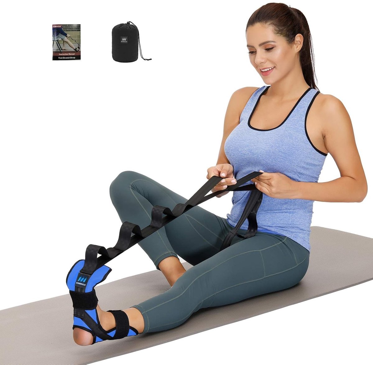 Verstelbare Stretchband voor Voet- en Kuitspieren, Ideaal voor Plantar Fasciitis, Hielspoor en Achilles Tendonitis, Yoga Oefeningen en Flexibiliteit