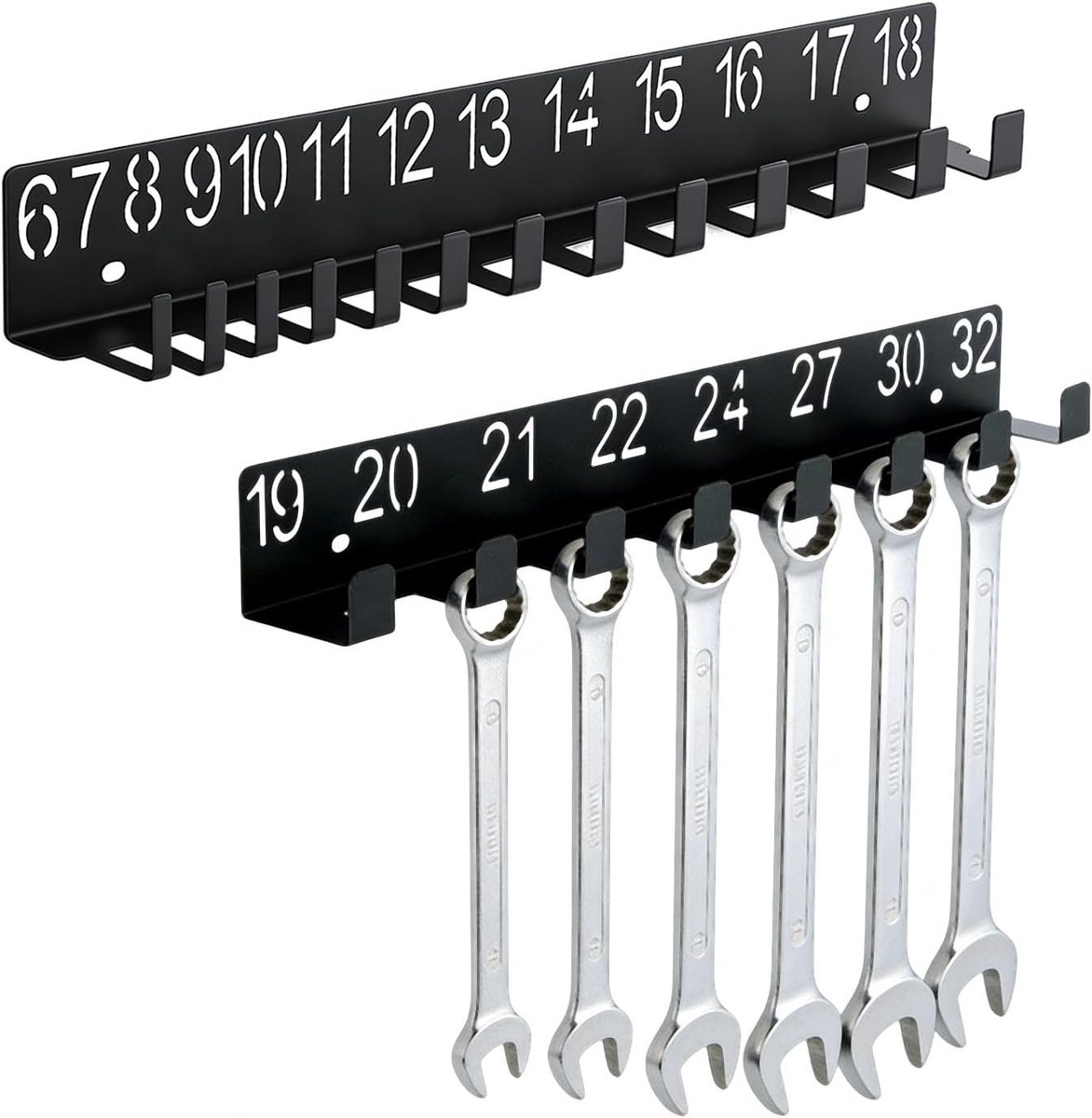 Gereedschapshouder - Zwart - 40 cm - Stalen Wandrek voor Moersleutels - Voor Garage en Werkplaats
