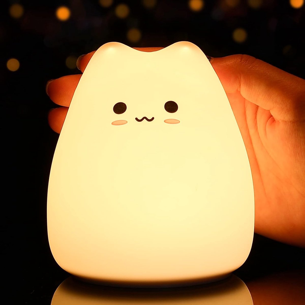 Nachtlampje voor kinderen, schattig nachtlampje op batterijen voor de kinderkamer, draagbaar nachtlampje van zachte siliconen, verjaardagscadeau voor meisjes en jongens (schattige kat)