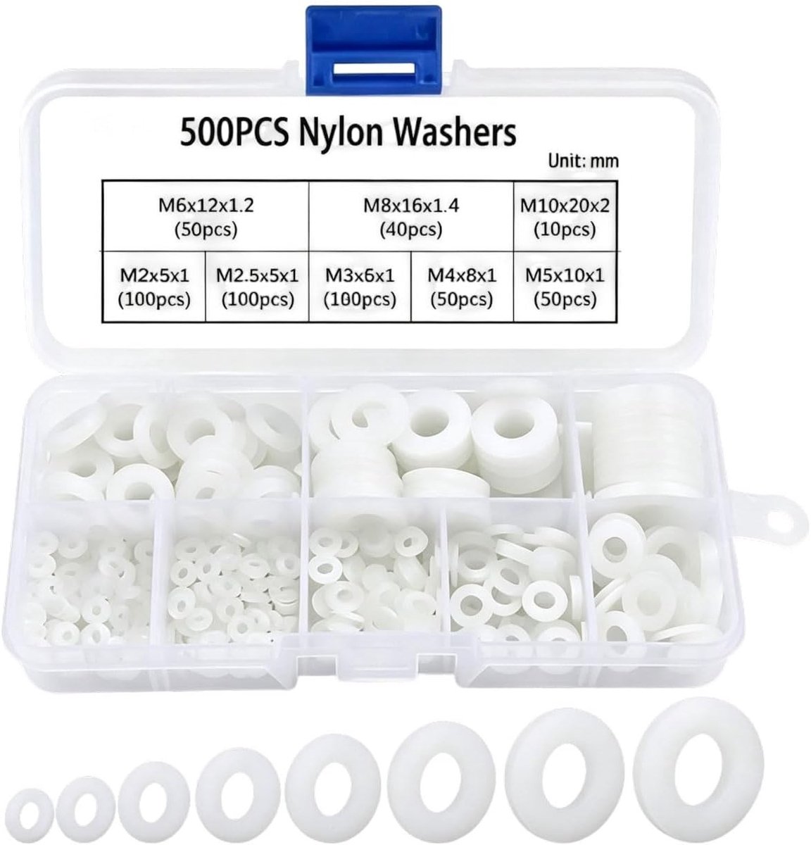 Set van 500 Nylon Flachdichtingen - Gummi Dichtingen voor Elektroinstallatie, Sanitair en Automontage, Ideaal voor Klussen en Doe-Het-Zelf Projecten, Wit