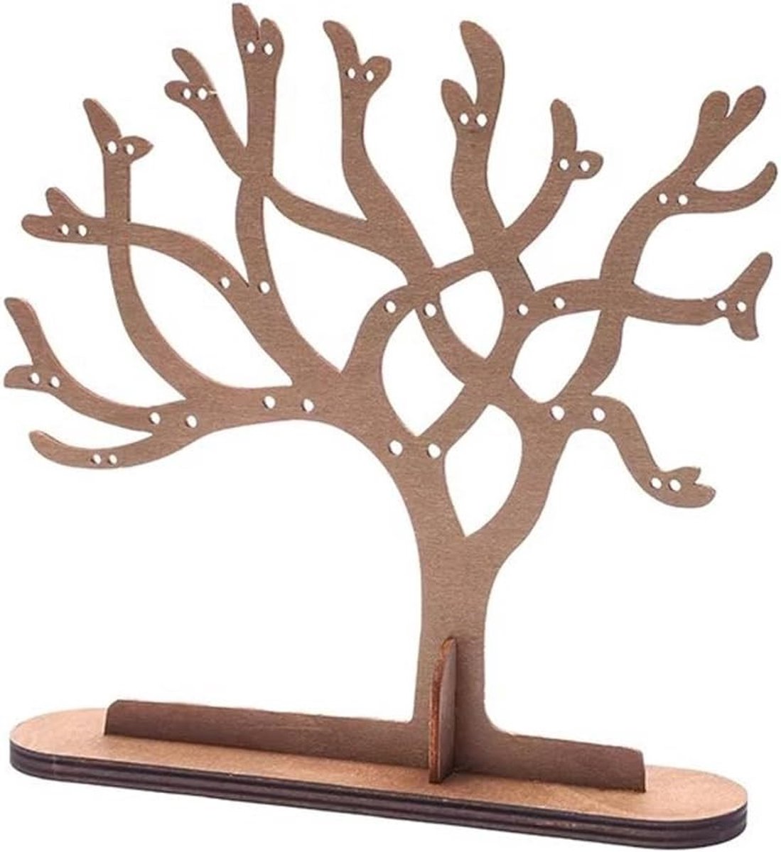 Houten juwelenstandaard met ovaal dienblad voor sieradenopslag, takjuwelen ophangrek voor oorbellen, kettingen en armbanden, stijlvolle huisdecoratie