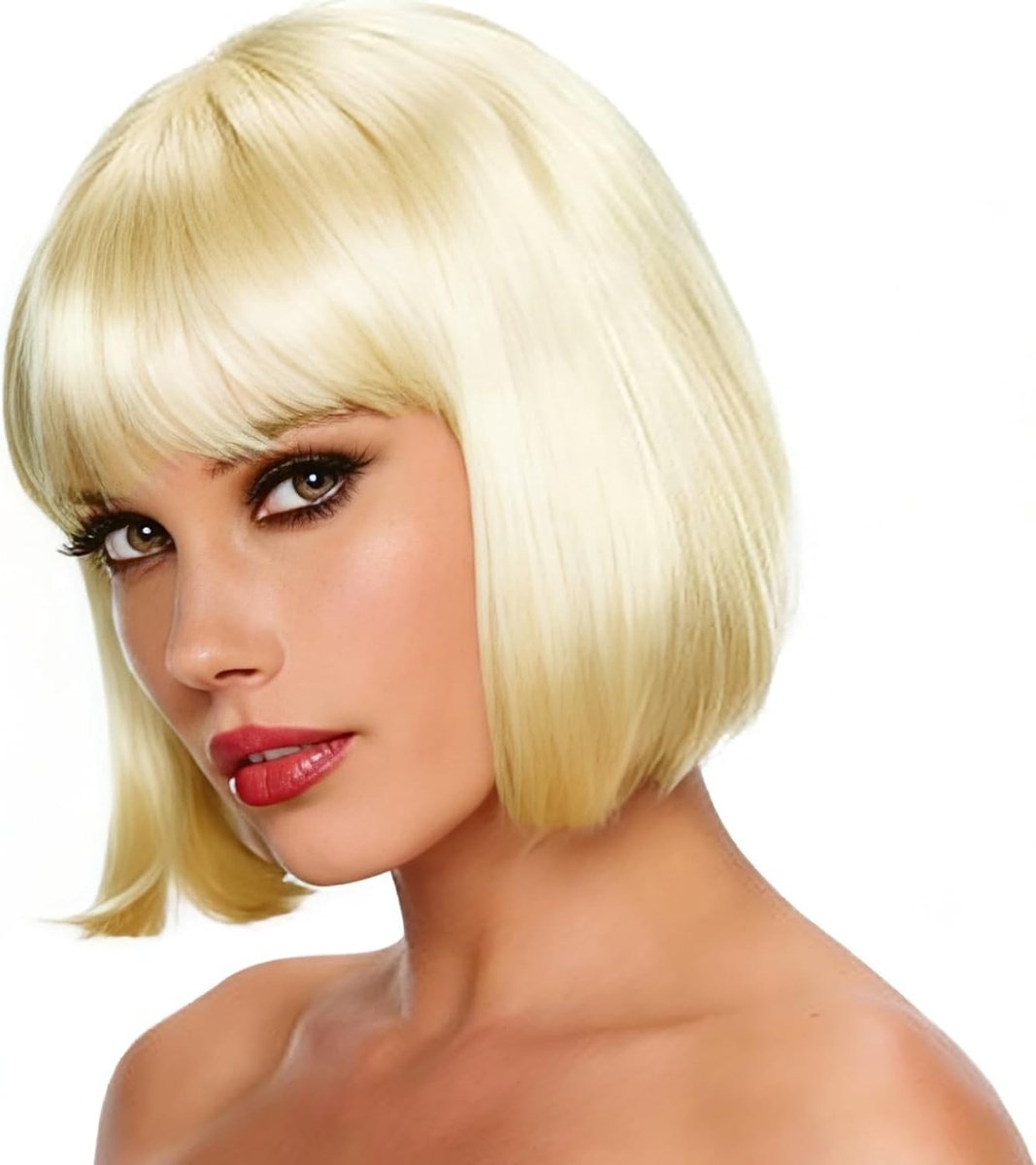 Blonde Bob Peruk voor Vrouwen - Korte Cosplay Peruk met Pony, Perfect voor Feestjes en Theatrale Optredens