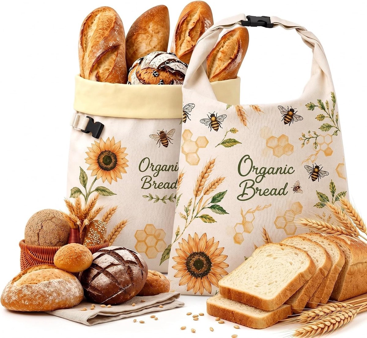Herbruikbare bijenwas broodzakken, 2 stuks van 43 x 33 cm, ideaal voor vers brood, zuurdeeg en zelfgemaakt brood, duurzame en natuurlijke oplossing voor voedselbewaring