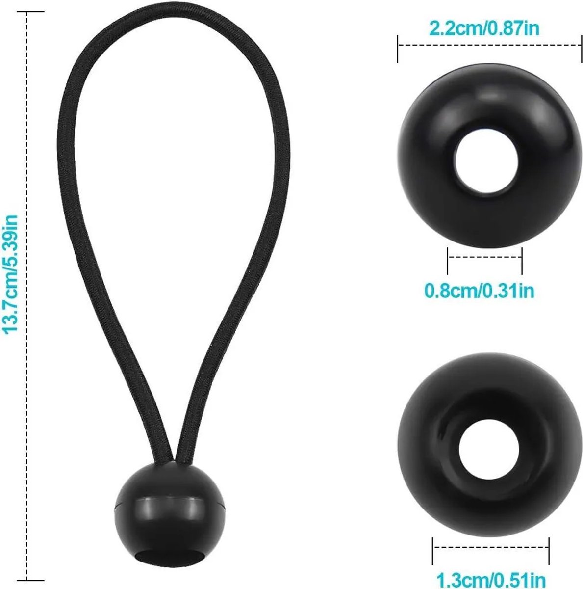 20 elastische touwen Geschikt voor bolvormige uiteinden Geschikt voor het vastzetten van partytenten, spandoeken, slaapzakken en tenten, 15 cm lang.