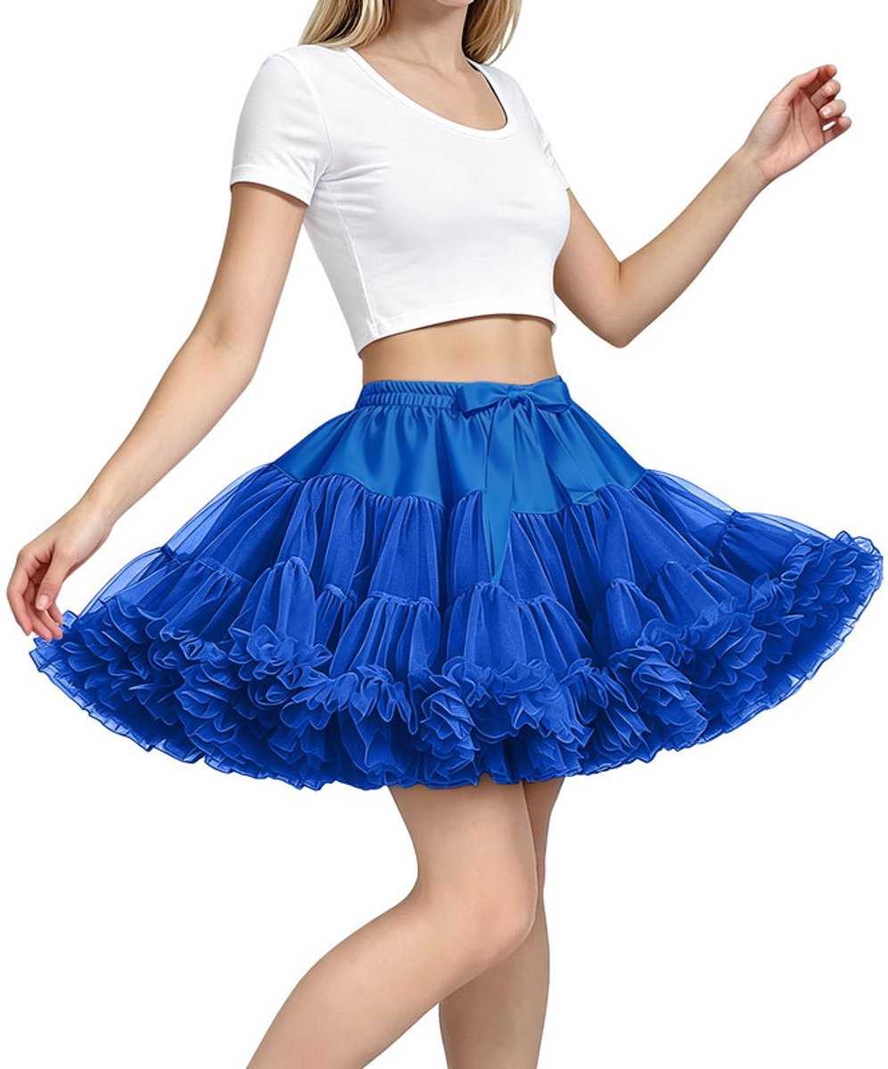Petticoat onderrok voor dames en meisjes - Korte 3-laagse tule rok met elastische taille - Zachte satijnen voering - Voor trouwjurken, baljurken, ballet en Lolita - Blauw