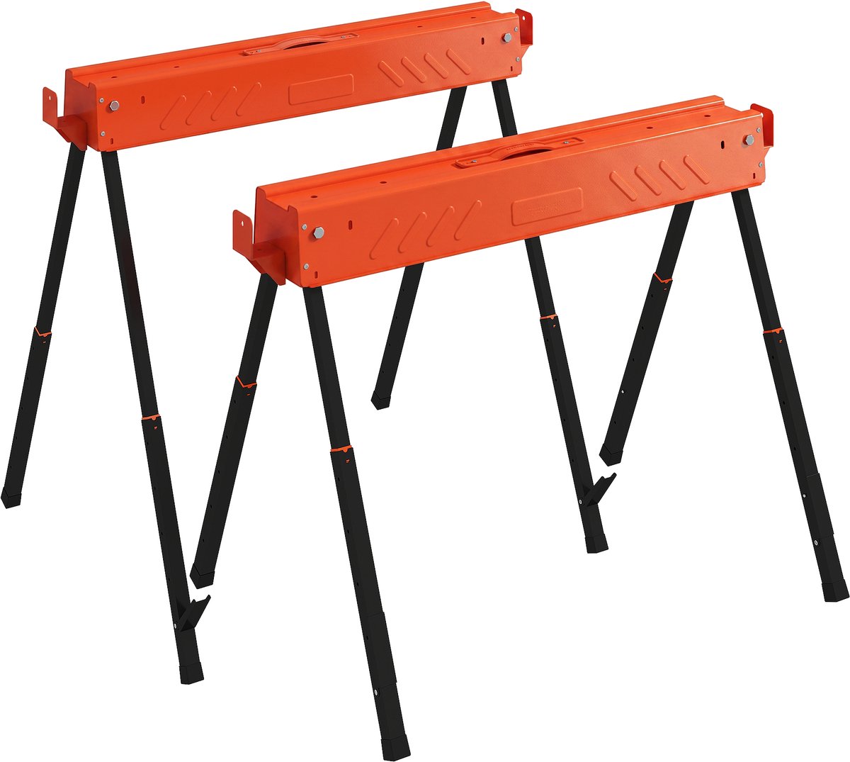 Set van 2 opvouwbare metalen schragen - maximale belasting 500 kg - verplaatsbare schragen - verstelbare hoogte 71 - 85 - 5 cm - oranje