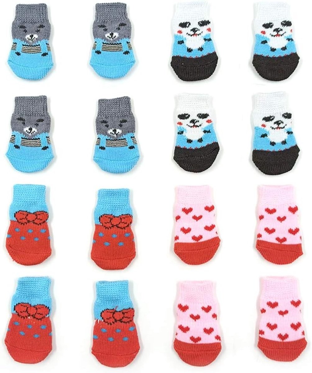 4 Paar Antislip Hondensokken en KattenSokken met Rubber Versteviging, Dierlijke Pootbeschermers voor Houten Vloeren, Binnengebruik en Comfort