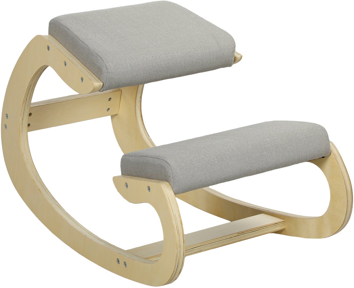 HOMCOM Kneeling Chair-Buchenholz-55L x 85B x 55H cm-Hellgrau