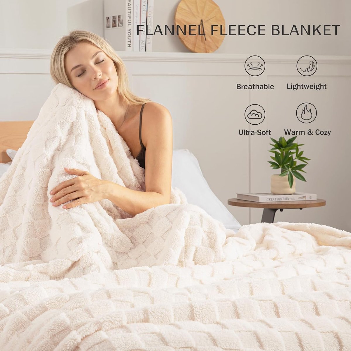 Blanket - 150 x 200 cm- Plaid - Double Blanket - Sofa Blanket - 3D Checkered Blanket - Soft Blanket - Checkered Wool Blanket - Warm Blanket - Living Room Decor - voor op de Bank, Bed of Woonkamer Decoratie - Beige — cadeau in Wonen & Interieur - foto 6