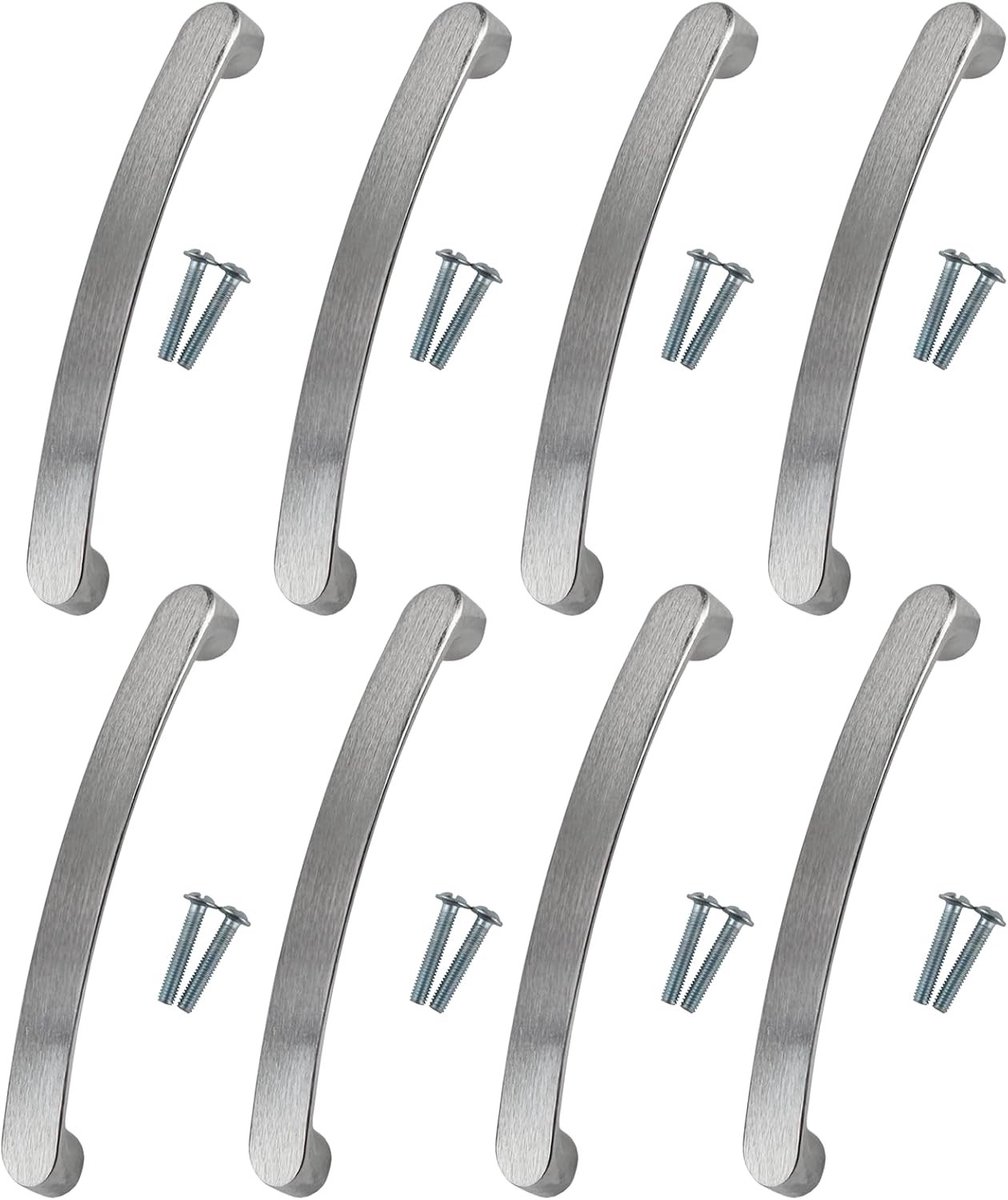 Set van 8 Keukenmeubel Handgrepen 128mm Afstand - RVS Deurgrepen voor Keukens, Kasten en Lades met 16 Schroeven