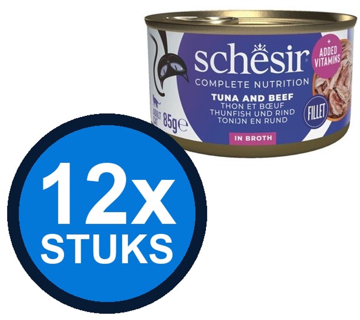 12x Schesir - Tonijn & Rund in Bouillon - Kattenvoer Natvoer - 85g