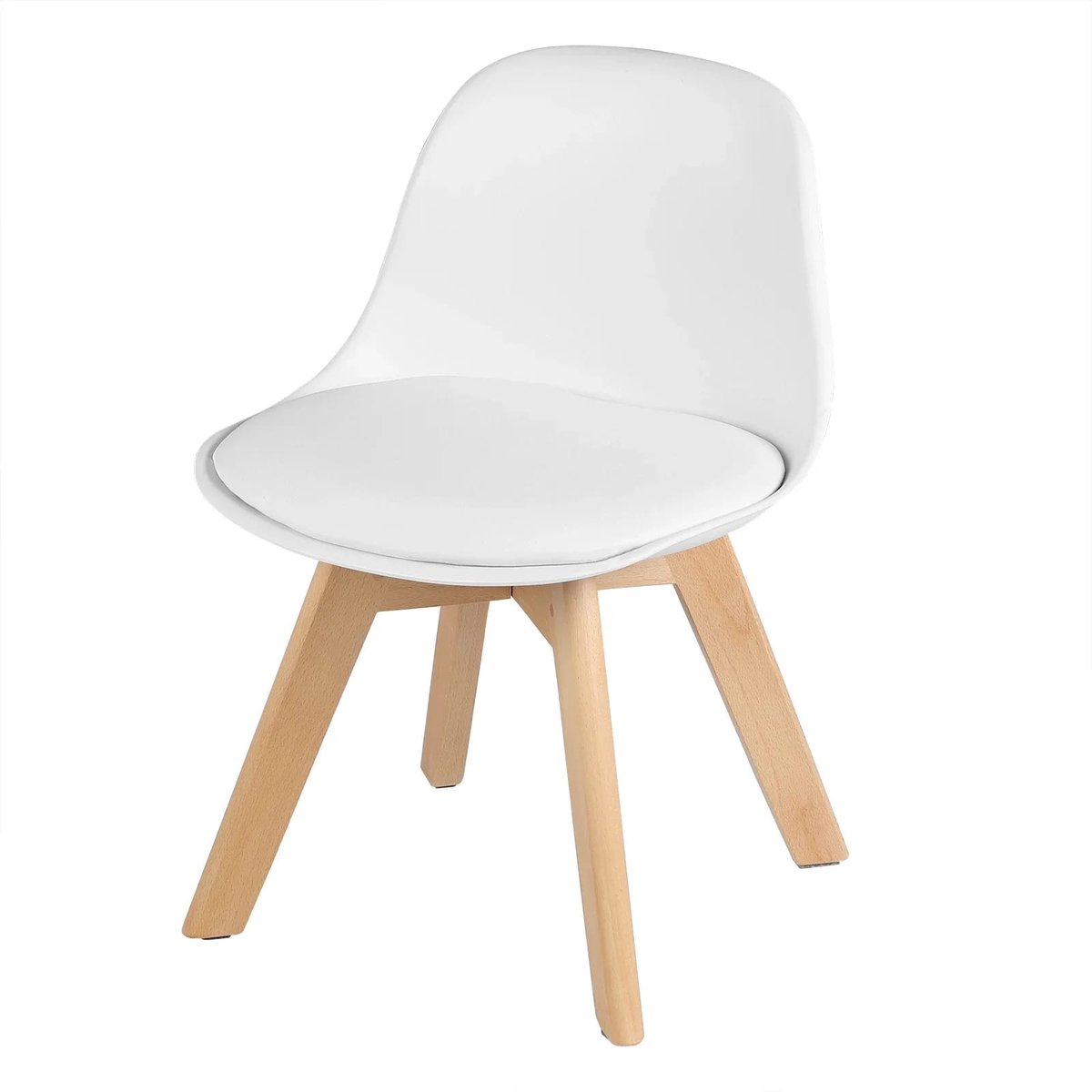 Klarven® Kinderstoel - Kinderstoel Hout - Kinderstoel Kussen, Zacht PU-Zitkussen, Stevig Houten Frame - Wit - B 38 x D 33 x H 56 cm