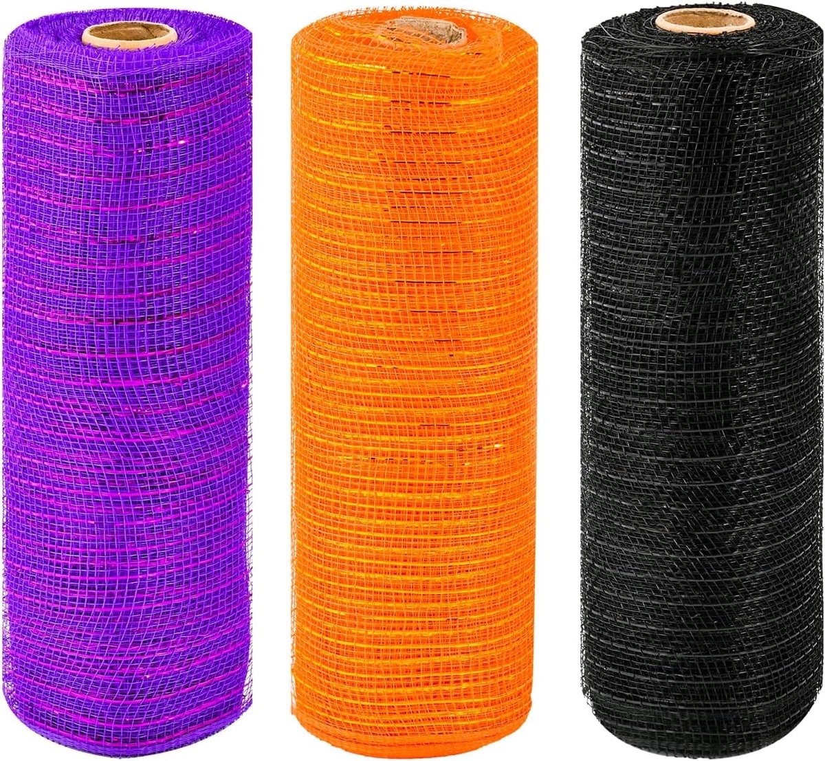 3 Rollen 10 Inch x 10 Yards Deco Mesh Ribbons in Zwart, Oranje en Paars voor Halloween Decoratie en Bloemstukken