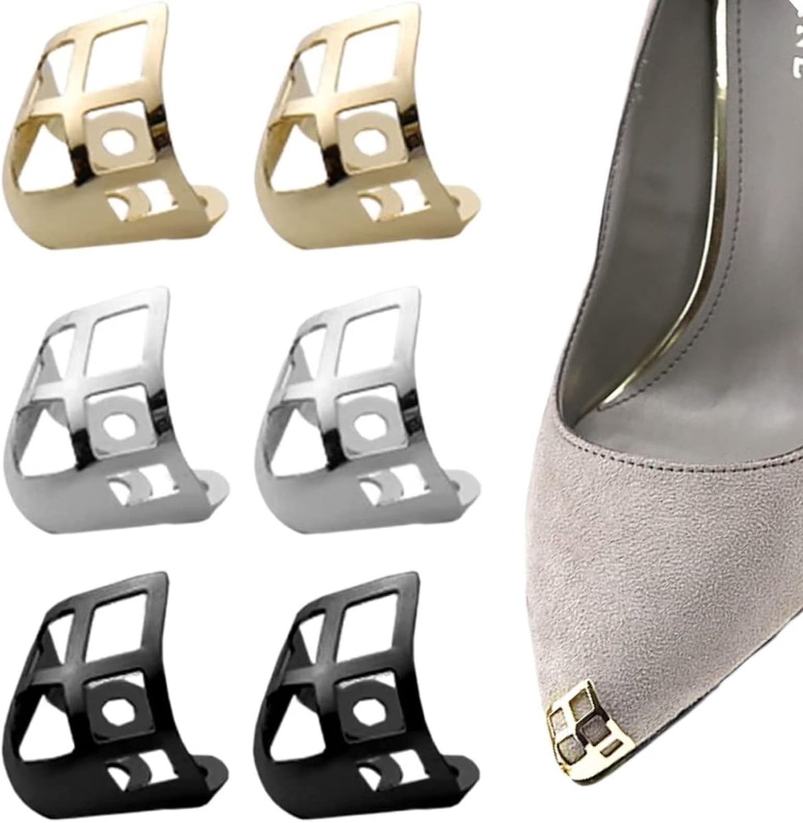 3 Paar Mini Schoen Neus Hoofd Metaal Beschermers, Rhombus Hoge Hak Tip Cap Covers voor Schoenbescherming en Decoratie, DIY Reparatie Accessoires