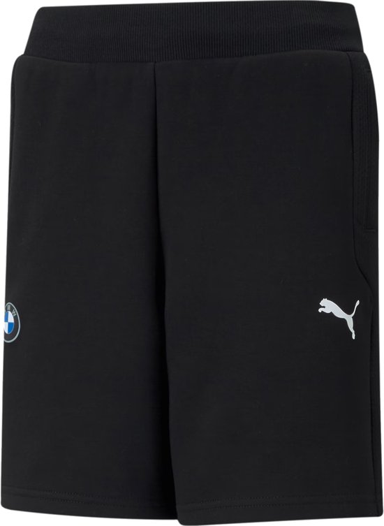 Zwarte Puma shorts voor heren met het BMW M Motorsport logo op de linkerheup en een Puma-logo op de rechterdij.