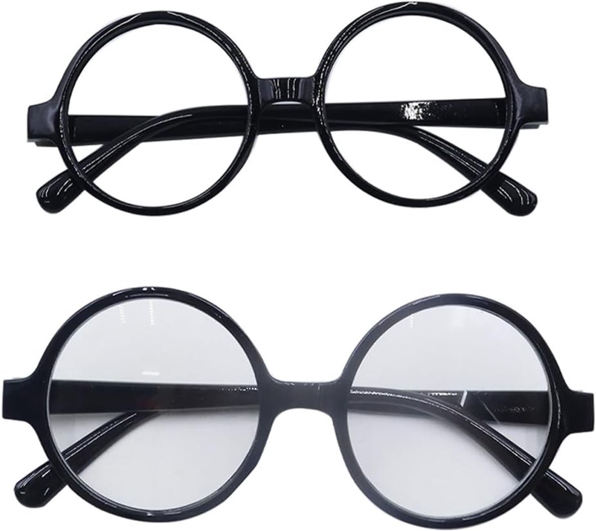 Set van 2 Ronde Nerd Brillen in Zwart - Inclusief 1 Met Lens en 1 Bril zonder Lens, Unisex en Eenheidsmaat