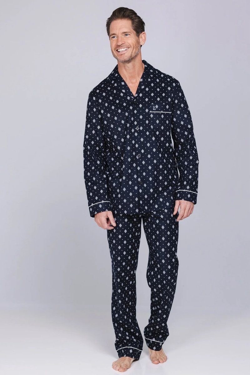 Flanellen heren doorknoop pyjama donkerblauw Robson Blauw man 50