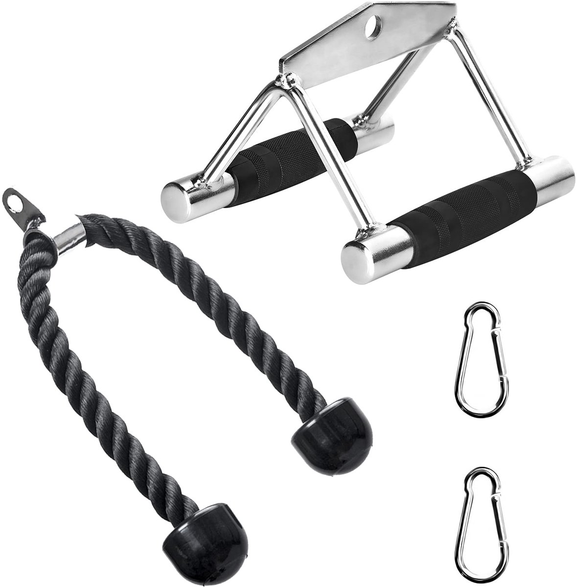 Triceps Touw & Kabeltrek Grepen Set - Voor Latzug, Roeien en Krachttraining - Voor Fitness, Bodybuilding en Thuisgym