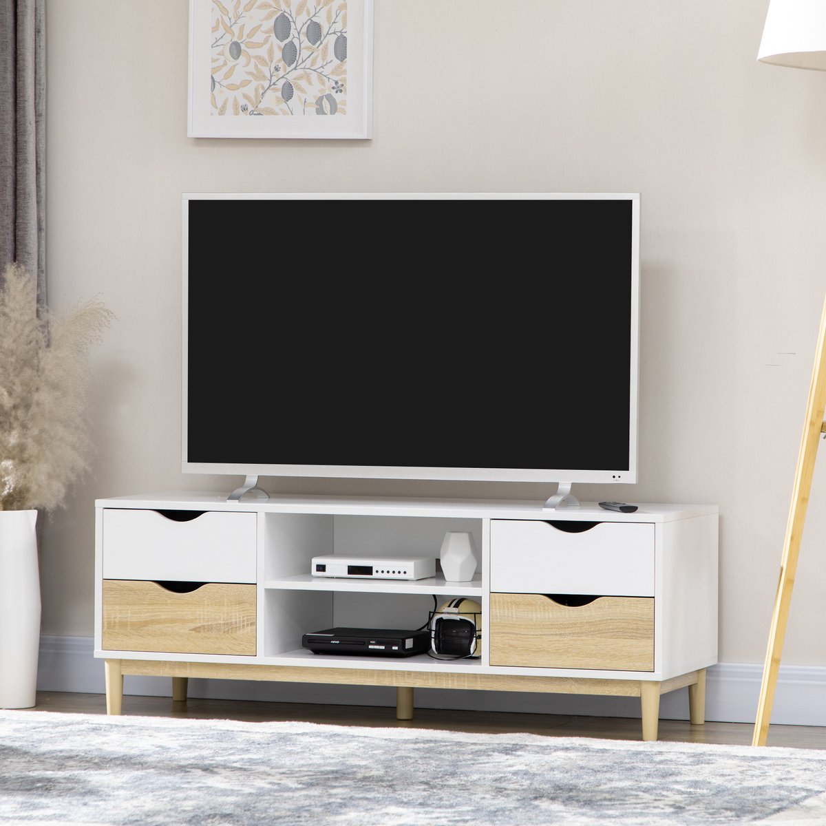 TEKROA® TV meubels - Modern tv-meubel voor tv's tot 55 inch - met opbergplanken en lades - 120 cm x 40 cm x 44,5 cm - wit